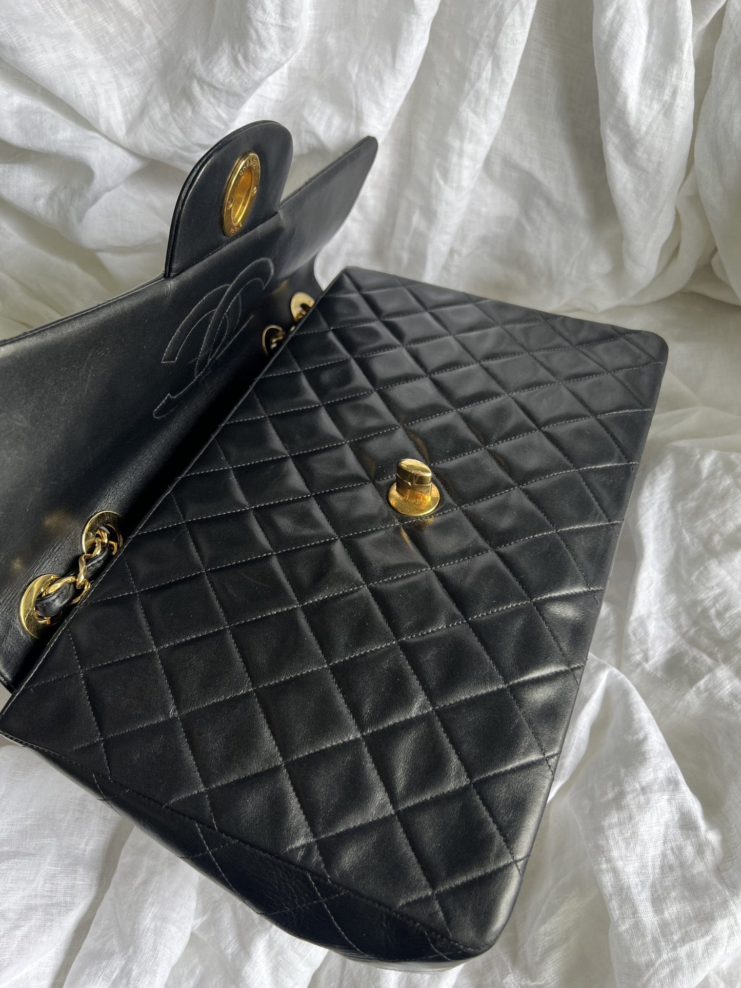 Vintage Black Lambskin Quilted Jumbo XL Single Flap -