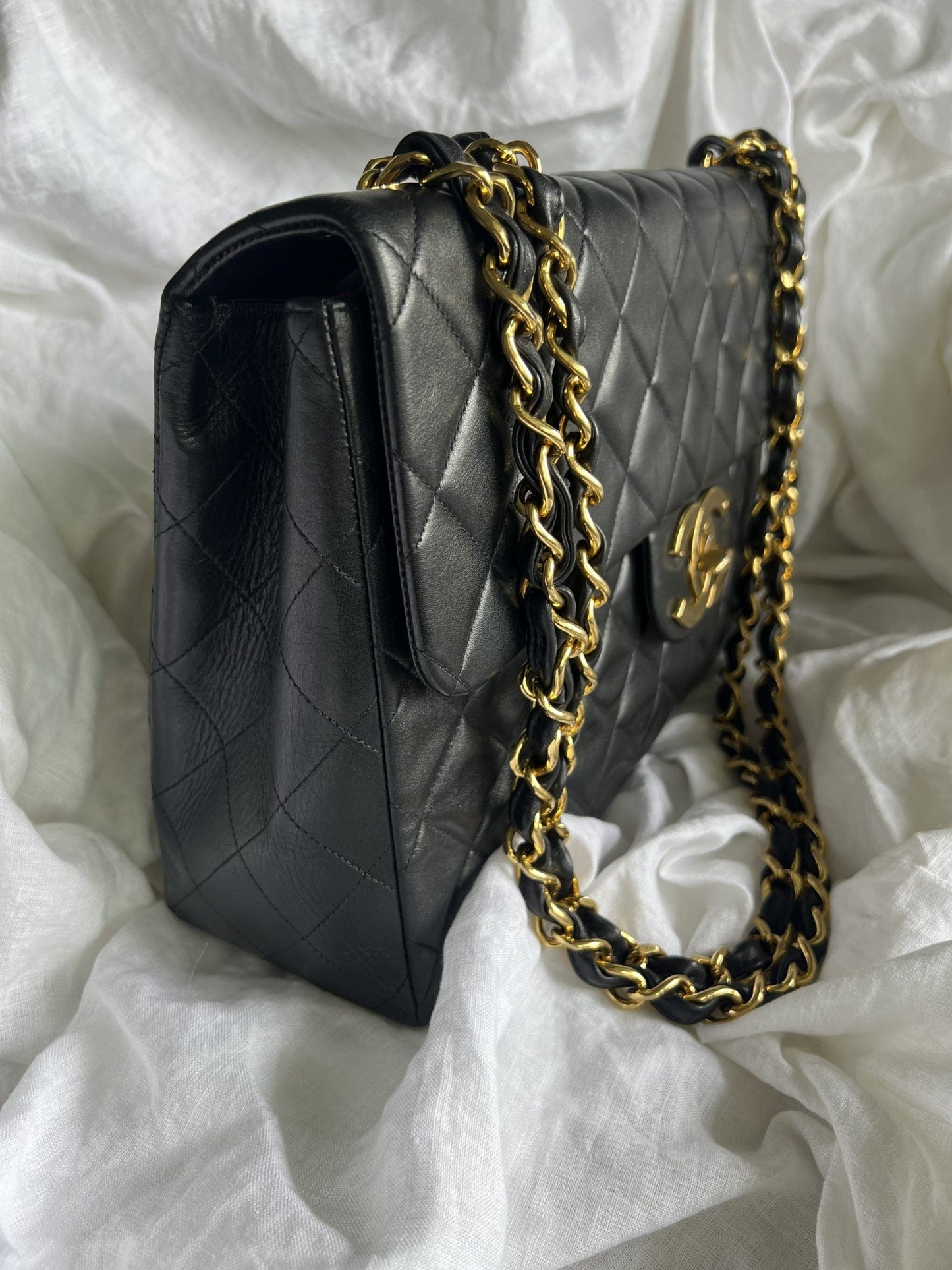 Vintage Black Lambskin Quilted Jumbo XL Single Flap -