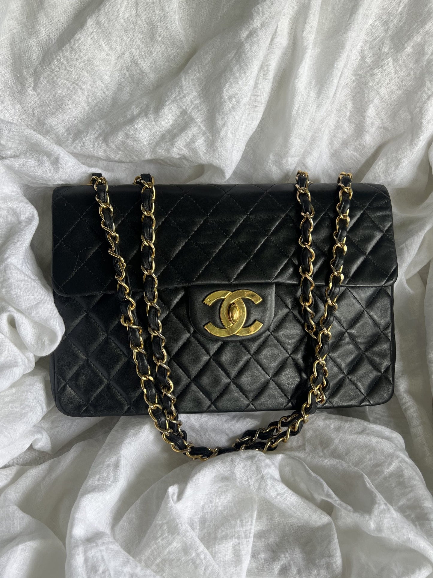 Vintage Black Lambskin Quilted Jumbo XL Single Flap