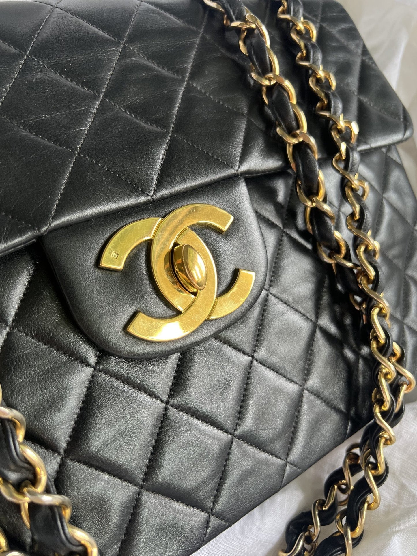 Vintage Black Lambskin Quilted Jumbo XL Single Flap