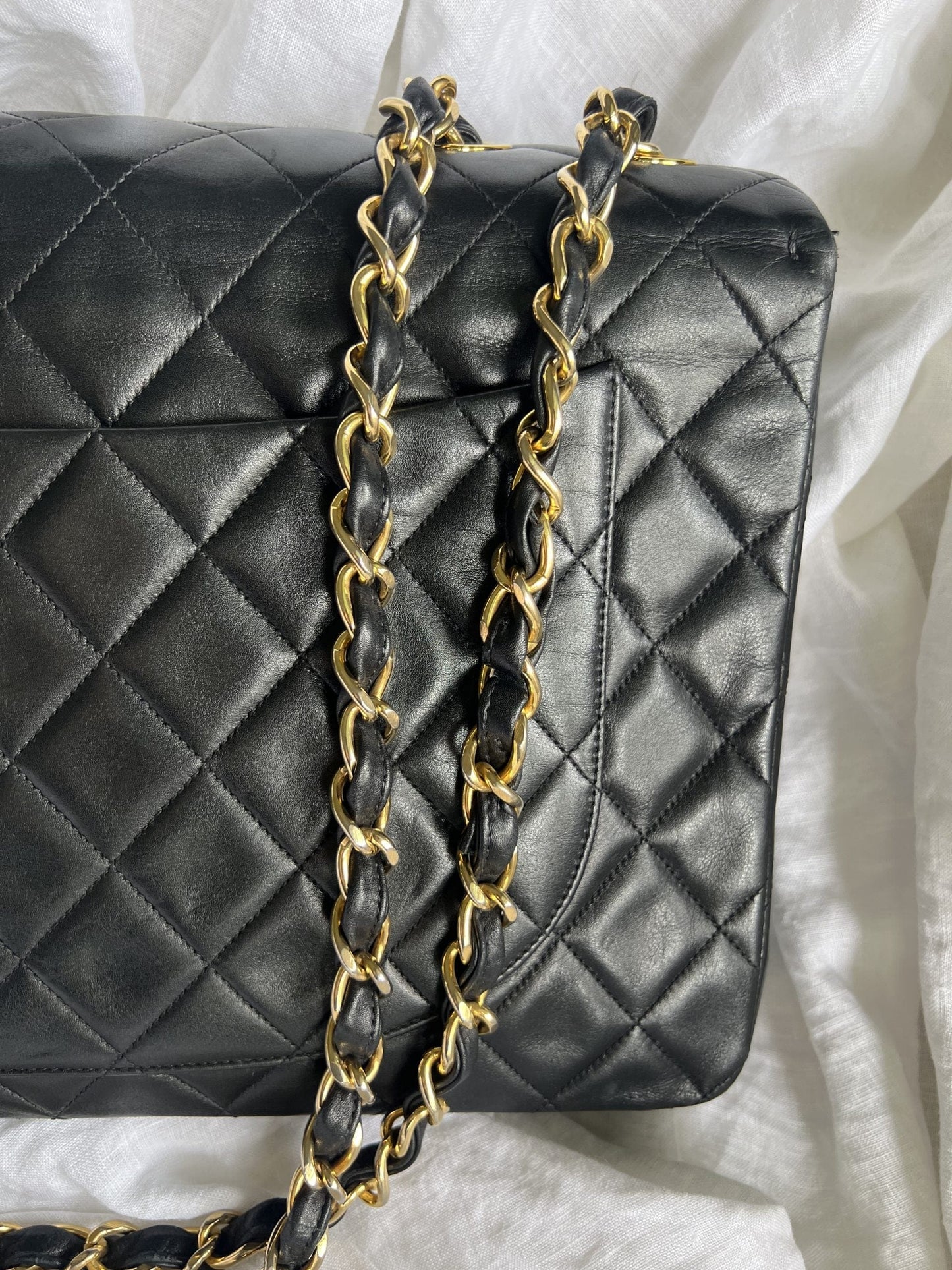 Vintage Black Lambskin Quilted Jumbo XL Single Flap