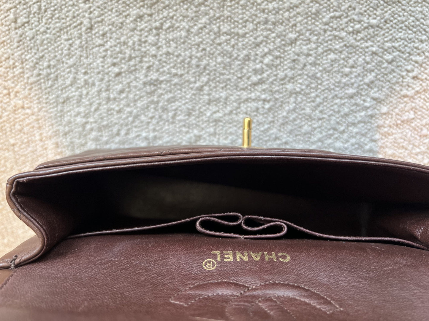 Vintage Brown Lambskin Quilted Classic Flap Small GHW