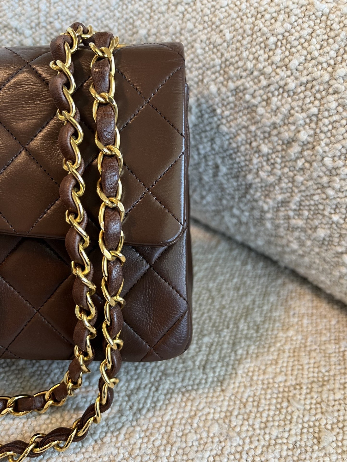 Vintage Brown Lambskin Quilted Classic Flap Small GHW