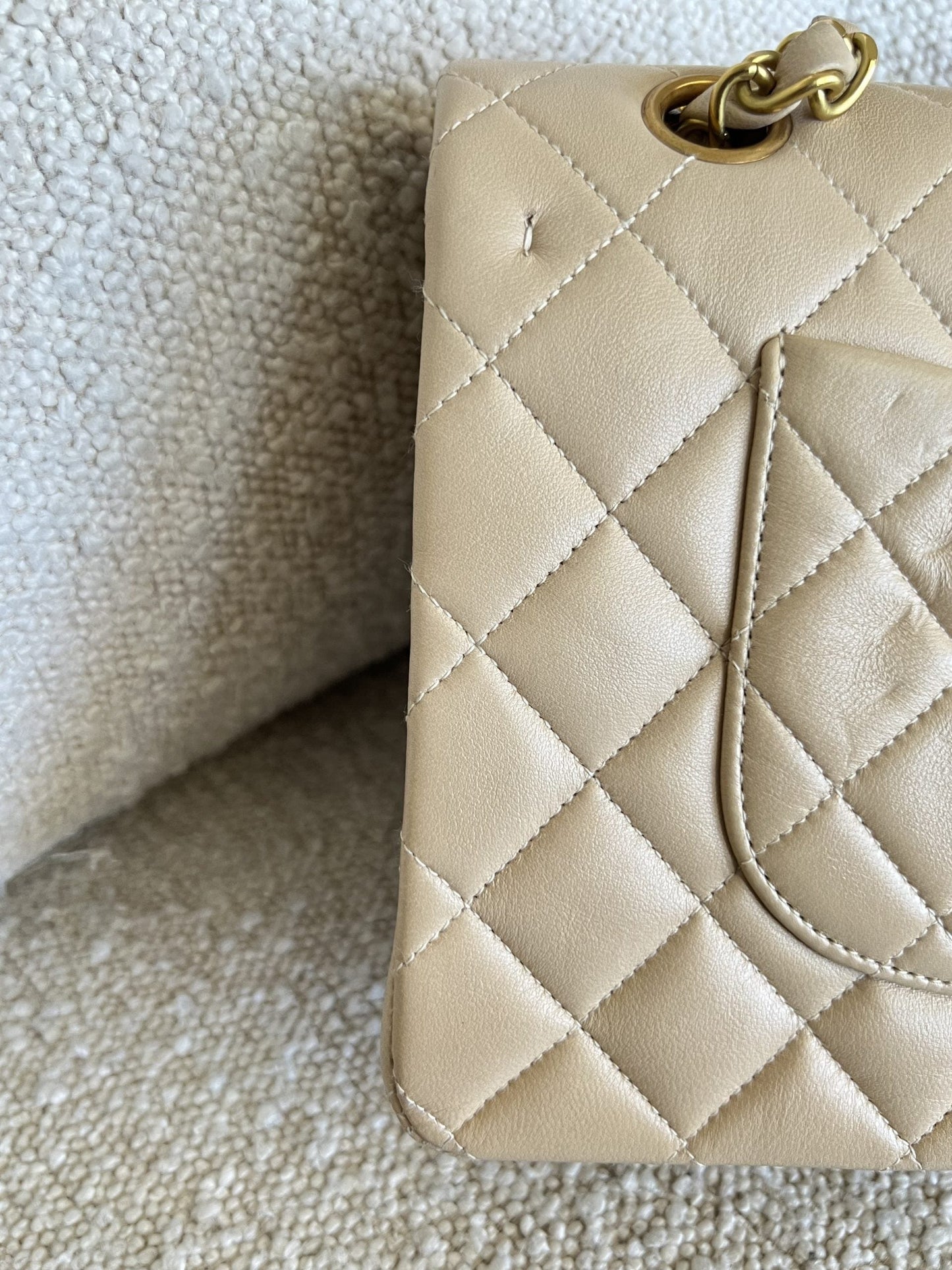 Vintage Light Beige Lambskin Quilted Classic Flap Medium GHW