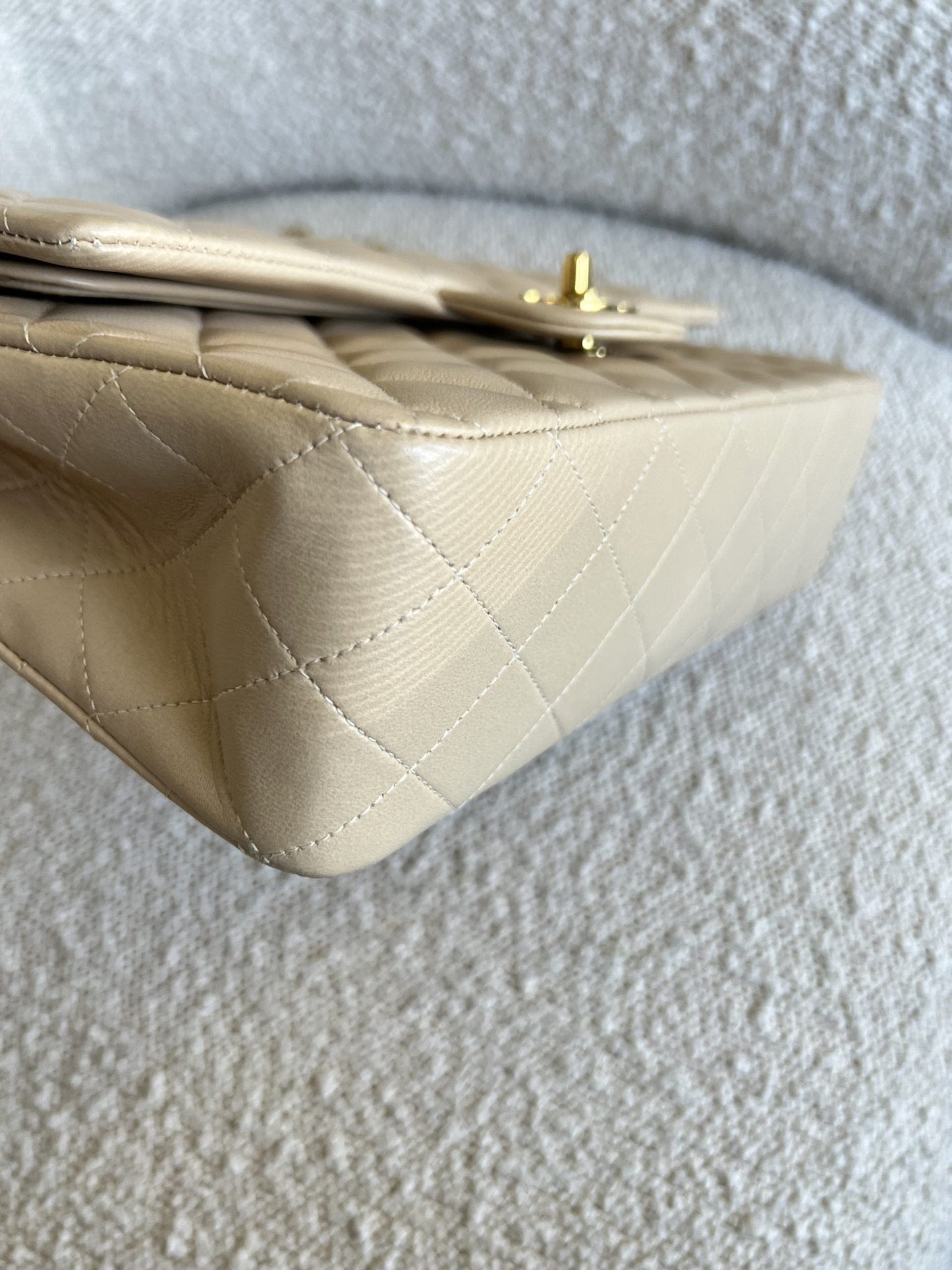 Vintage Light Beige Lambskin Quilted Classic Flap Medium GHW