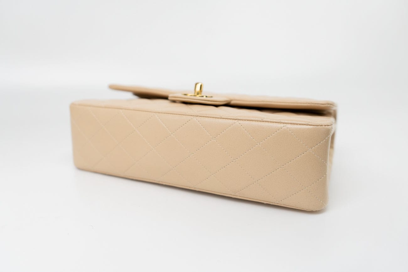 Vintage Light Beige Lambskin Quilted Classic Flap Medium GHW