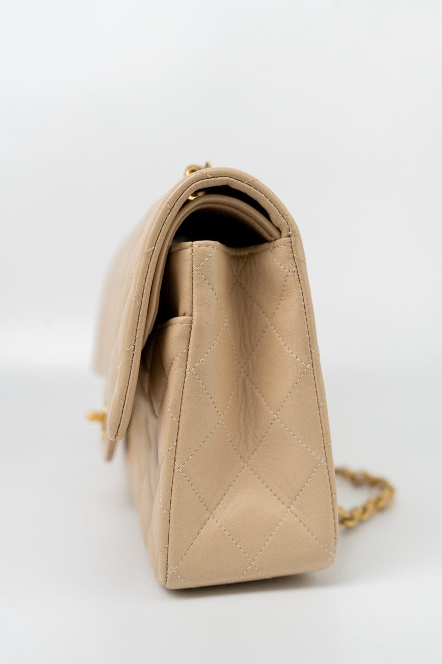 Vintage Light Beige Lambskin Quilted Classic Flap Medium GHW