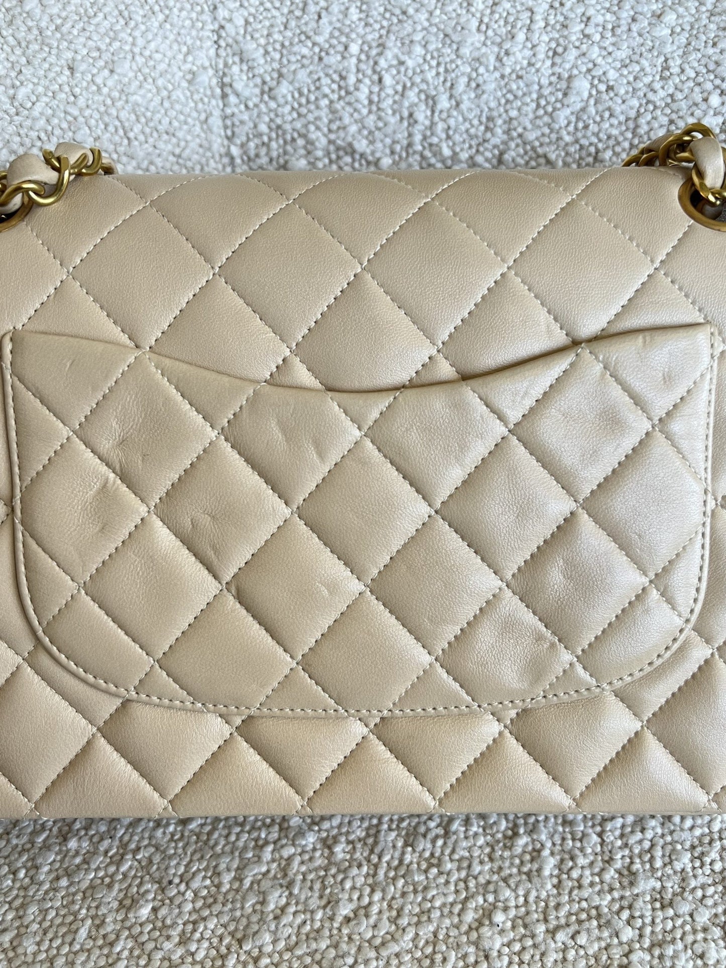 Vintage Light Beige Lambskin Quilted Classic Flap Medium GHW