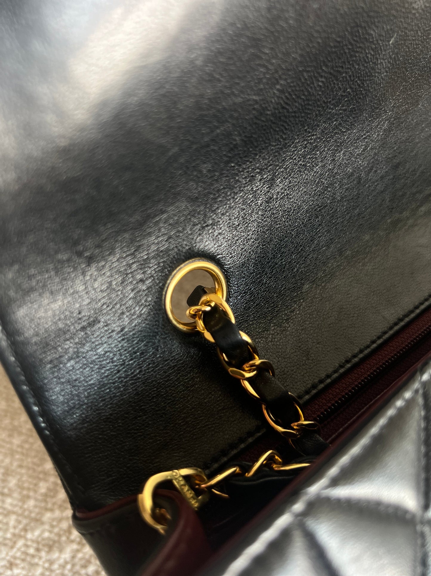 Vintage Small Black Lambskin Quilted Diana Flap 24K Gold Hardware