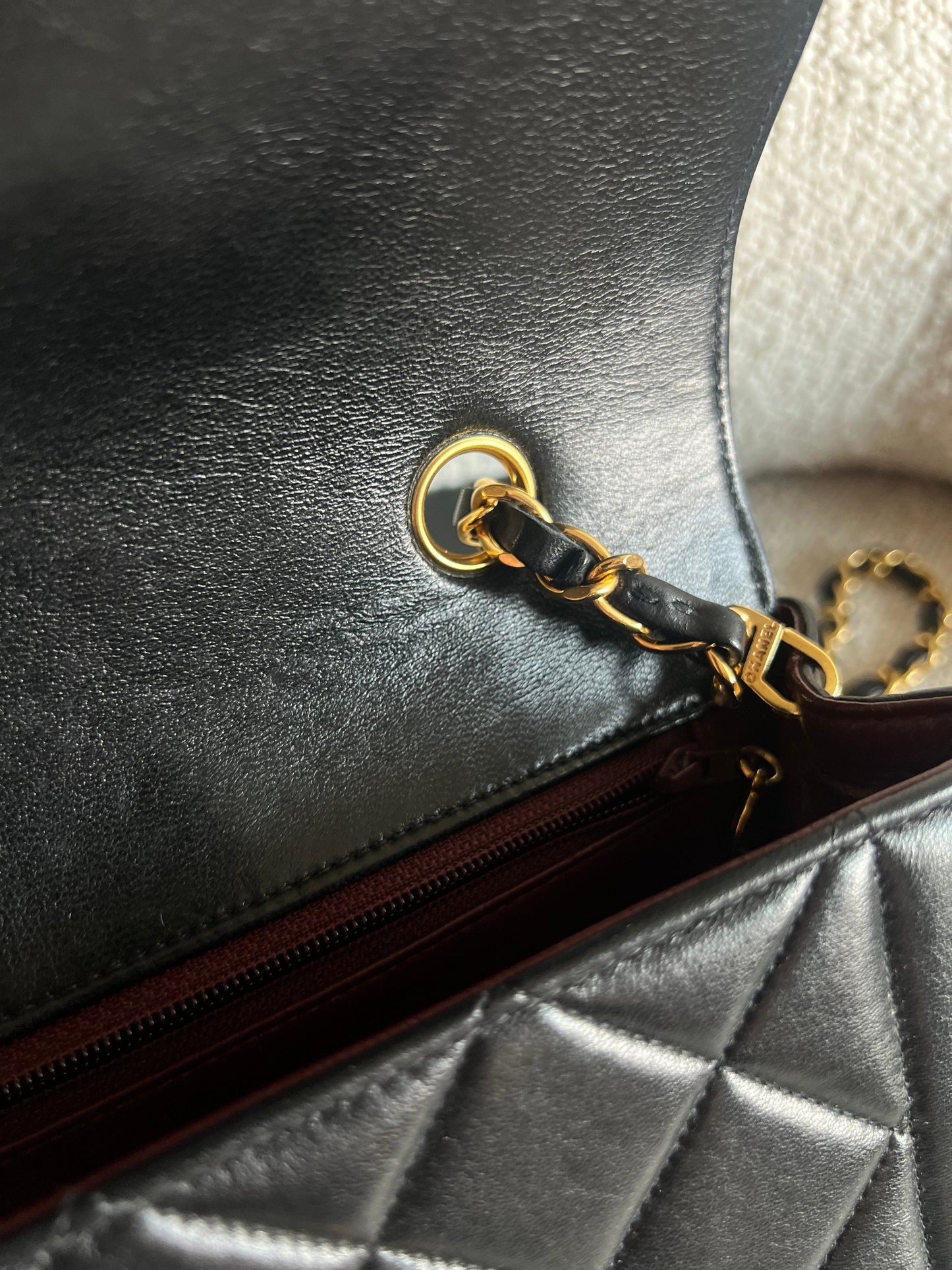 Vintage Small Black Lambskin Quilted Diana Flap 24K Gold Hardware