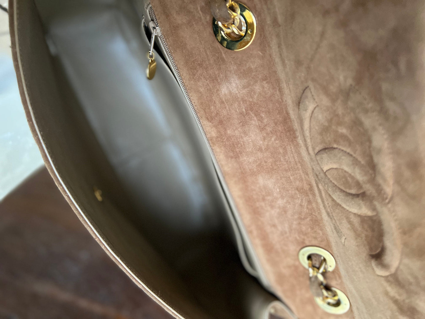 Vintage Tan/Brown Suede Quilted Jumbo XL Single Flap 24k GHW