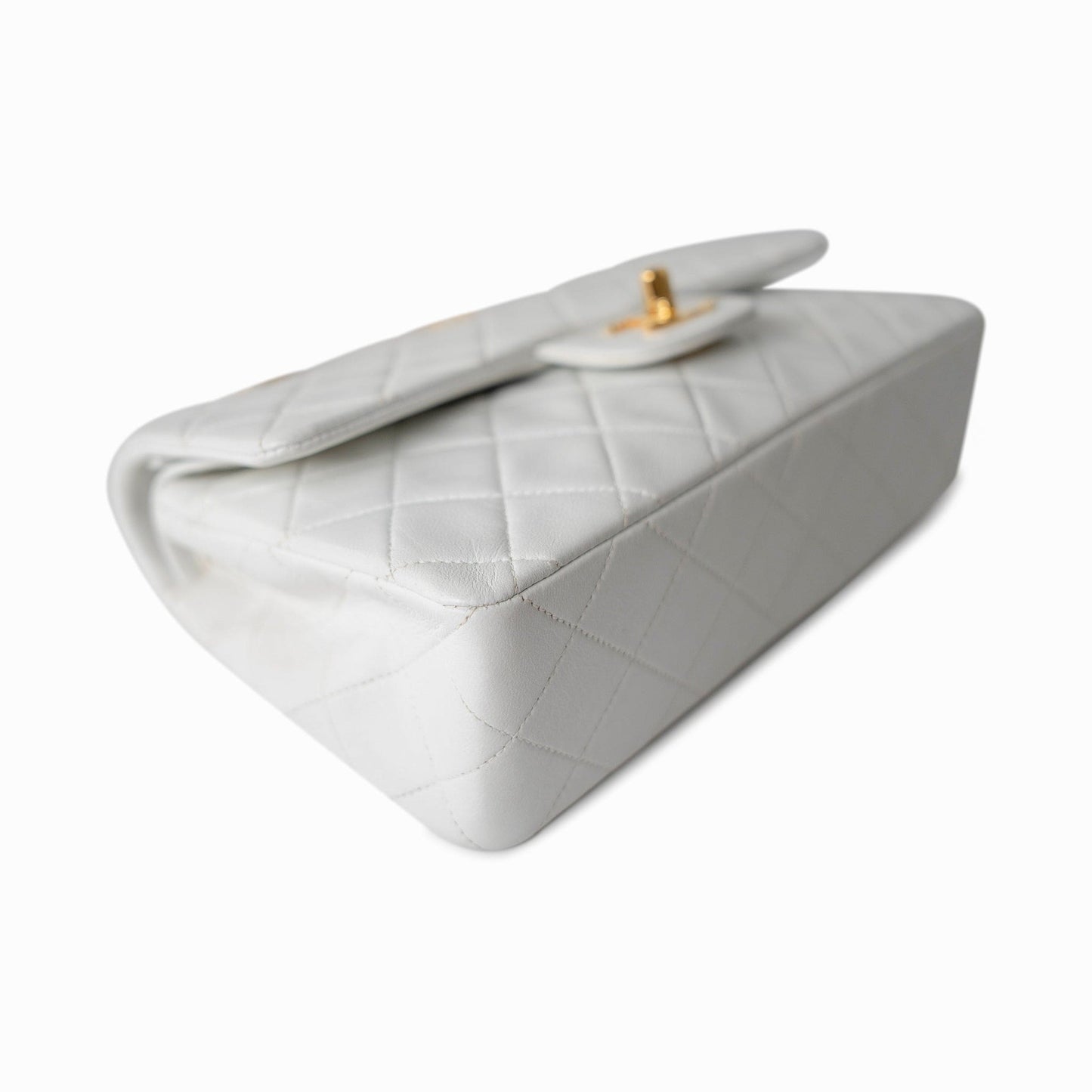 Vintage White Lambskin Quilted Classic Flap Small Gold Hardware