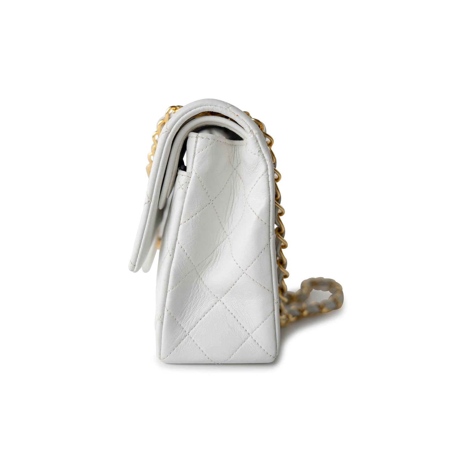 Vintage White Lambskin Quilted Classic Flap Small Gold Hardware