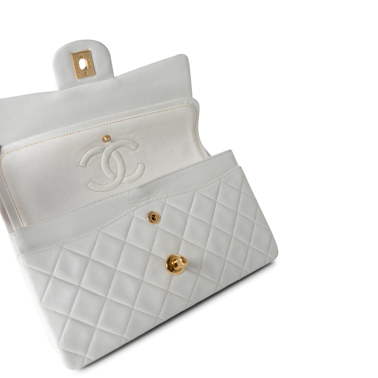Vintage White Lambskin Quilted Classic Flap Small Gold Hardware
