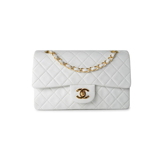 Vintage White Lambskin Quilted Classic Flap Small Gold Hardware