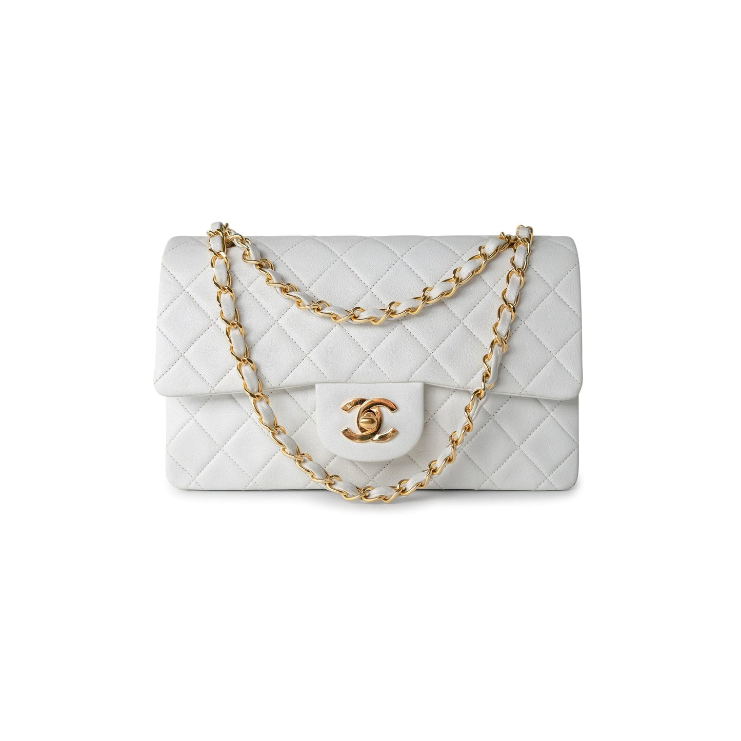 Vintage White Lambskin Quilted Classic Flap Small Gold Hardware