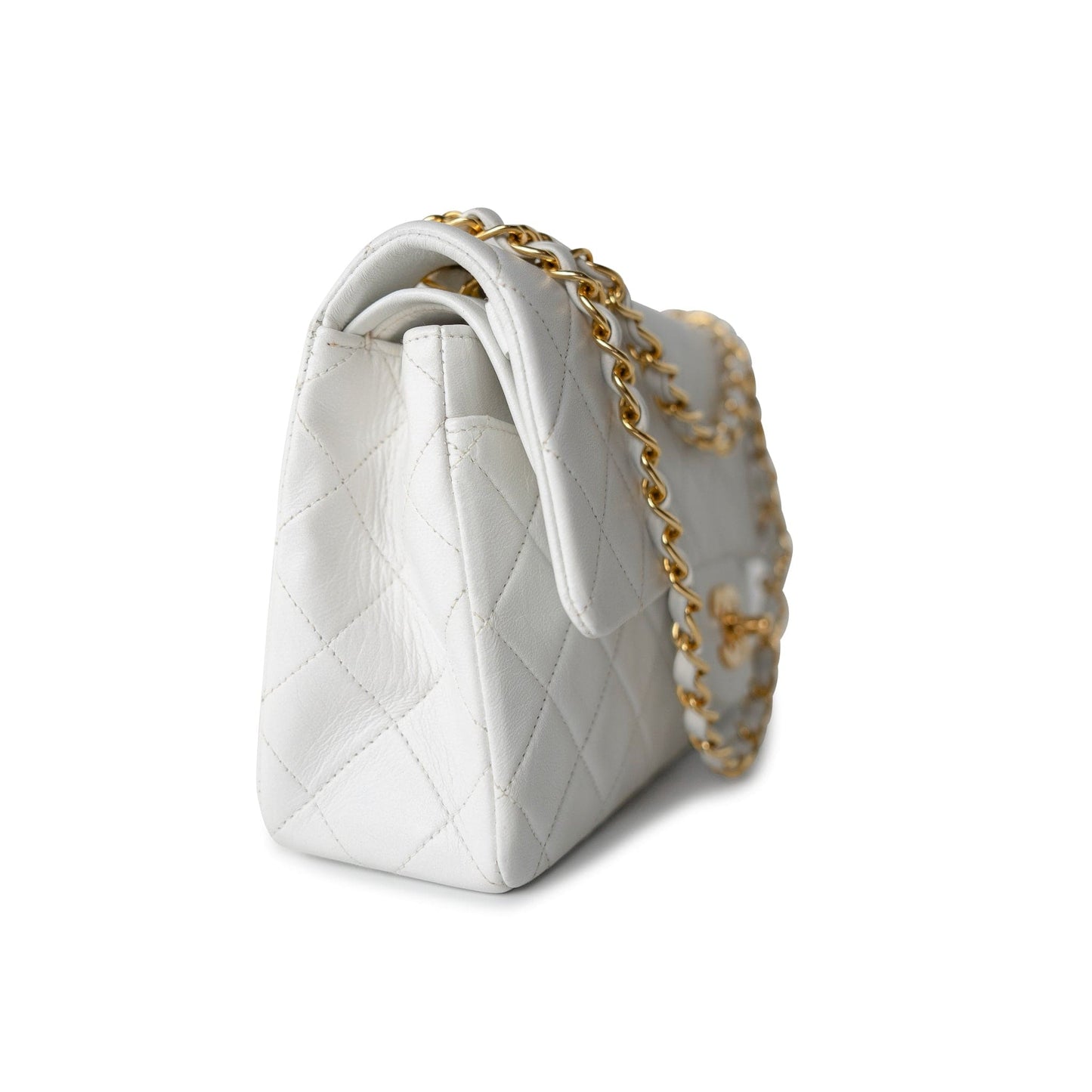 Vintage White Lambskin Quilted Classic Flap Small Gold Hardware