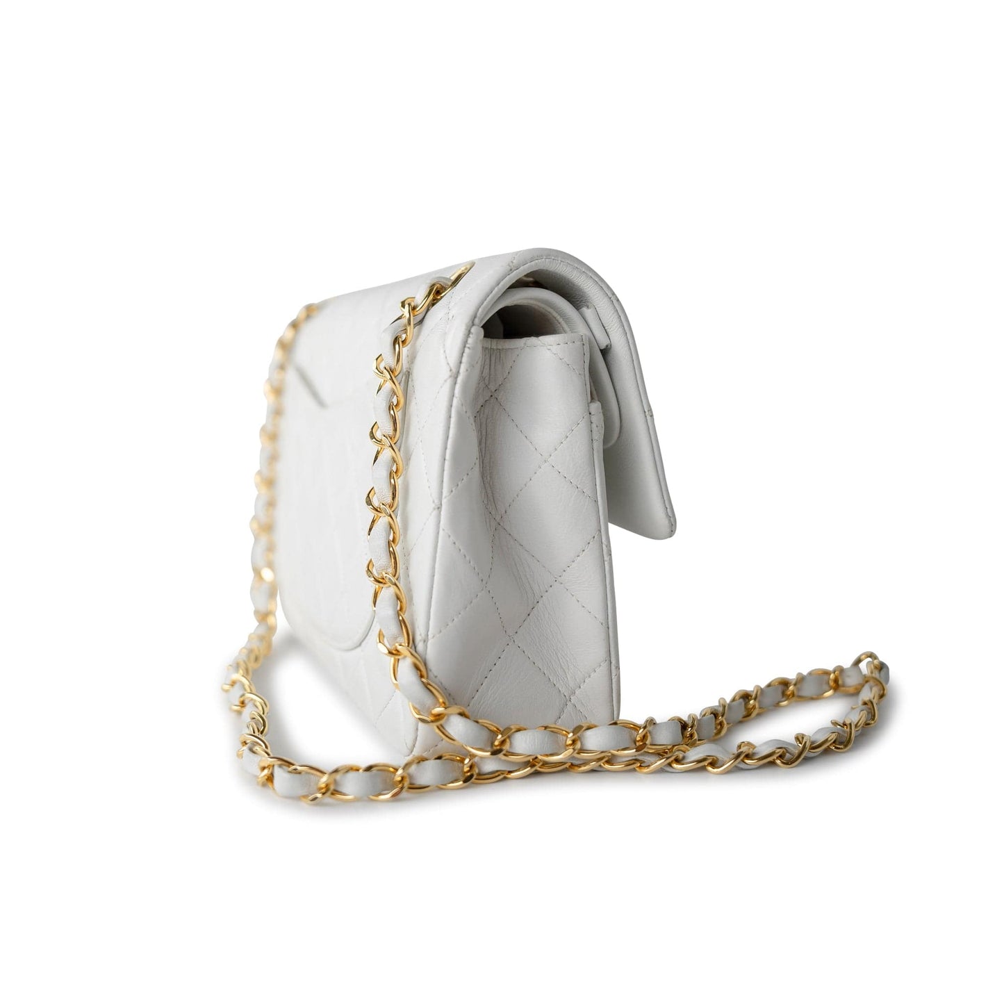 Vintage White Lambskin Quilted Classic Flap Small Gold Hardware