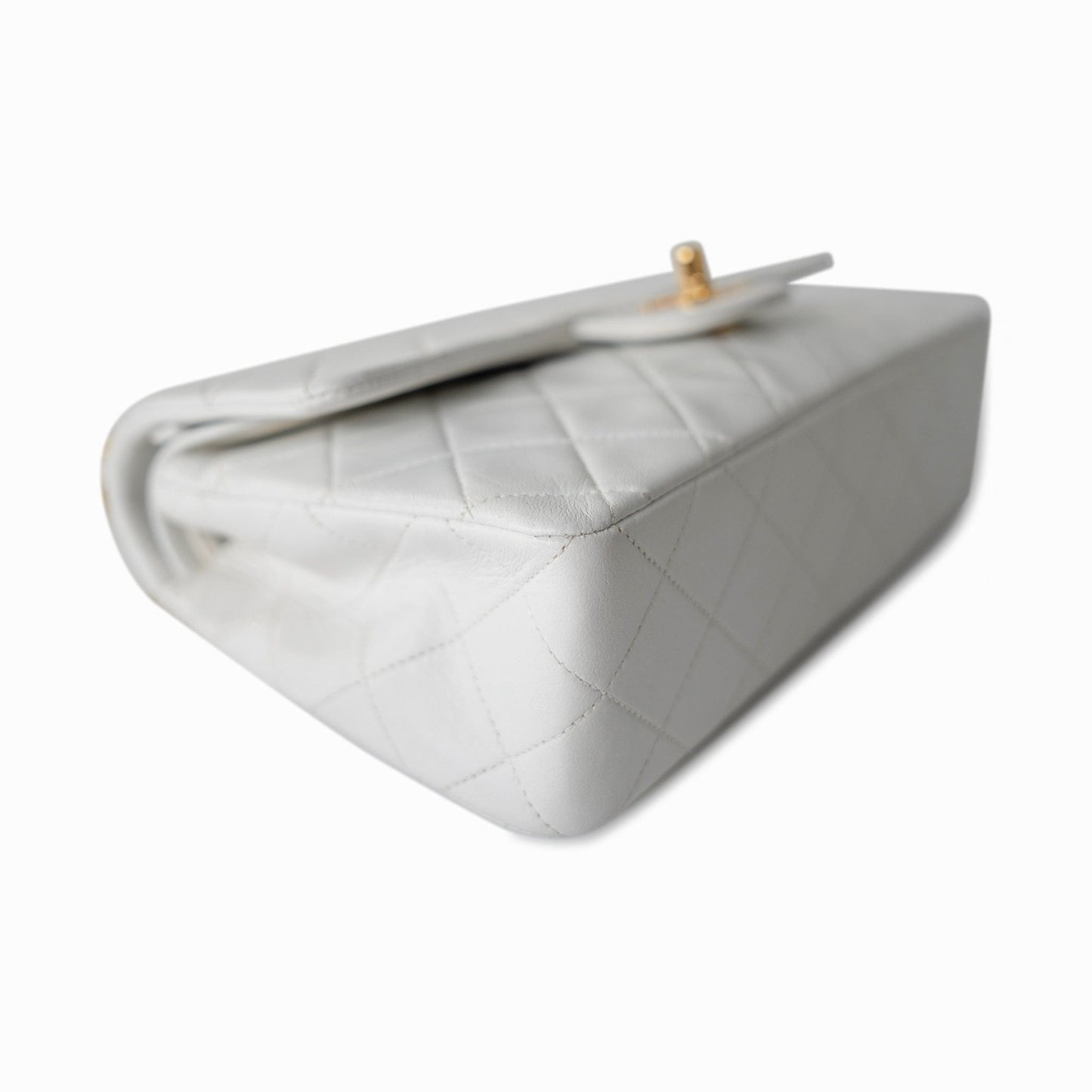 Vintage White Lambskin Quilted Classic Flap Small Gold Hardware