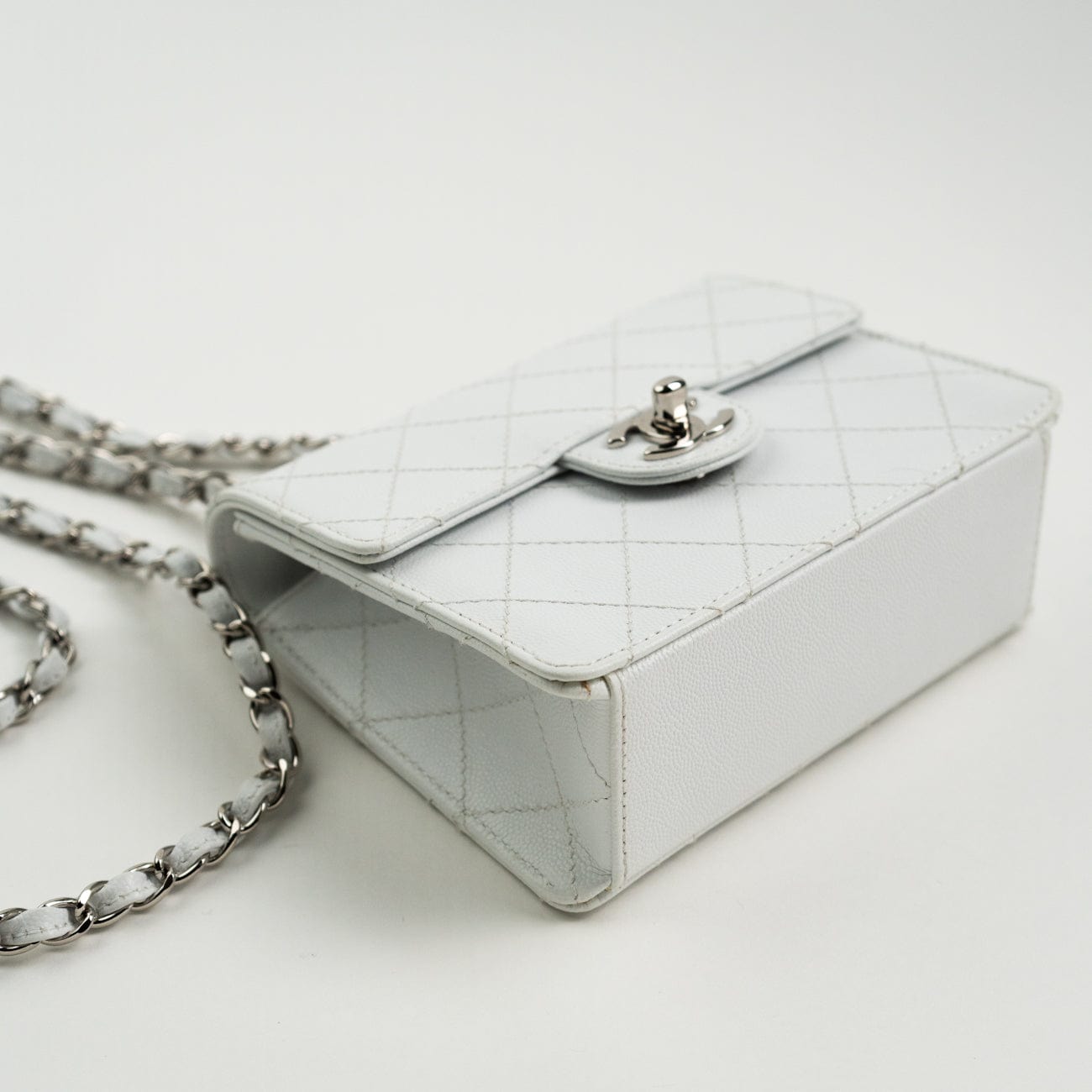 Vintage White Mini Square Caviar Quilted Silver Hardware