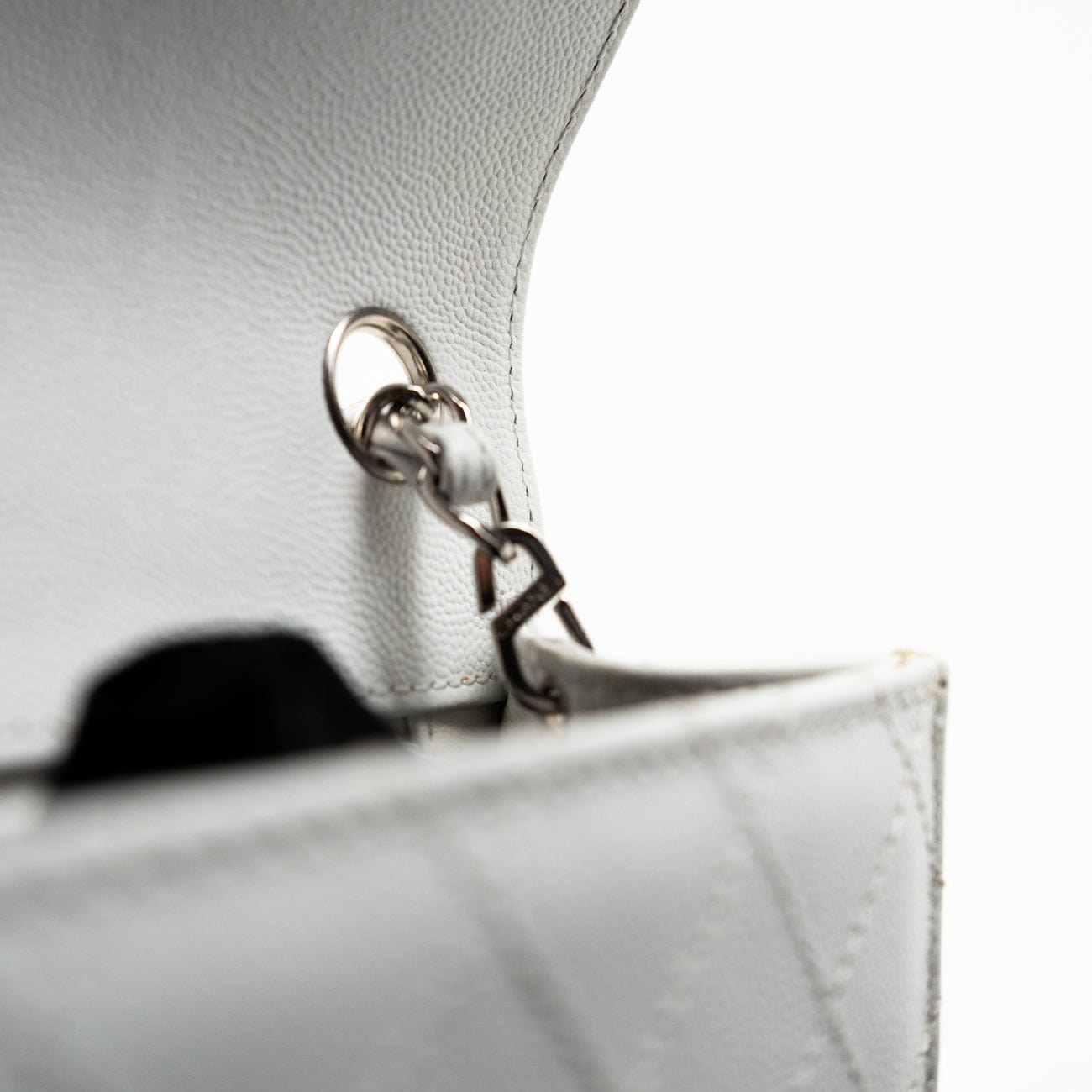 Vintage White Mini Square Caviar Quilted Silver Hardware