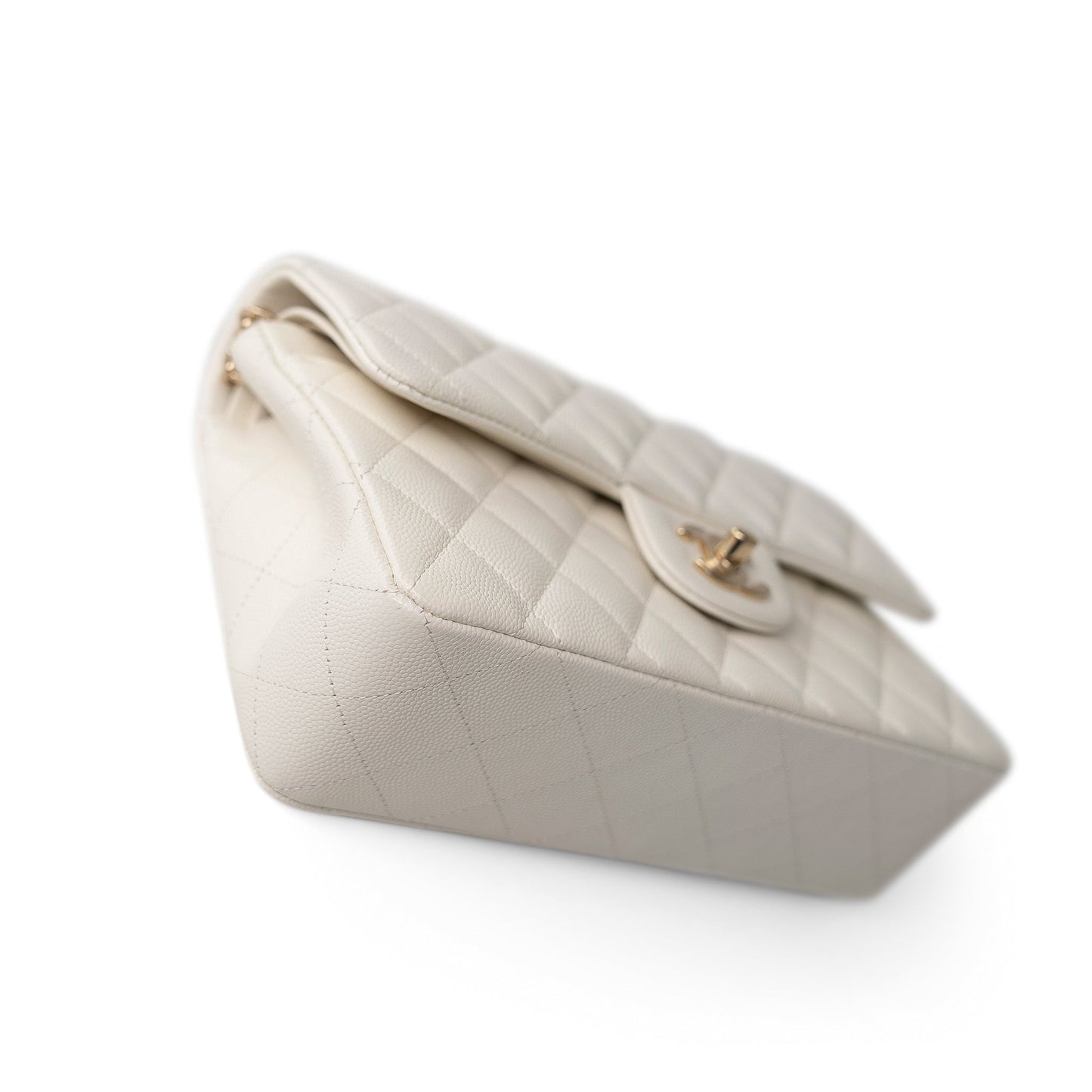 21B Ivory Caviar Quilted Classic Flap Small Light Gold Hardware
