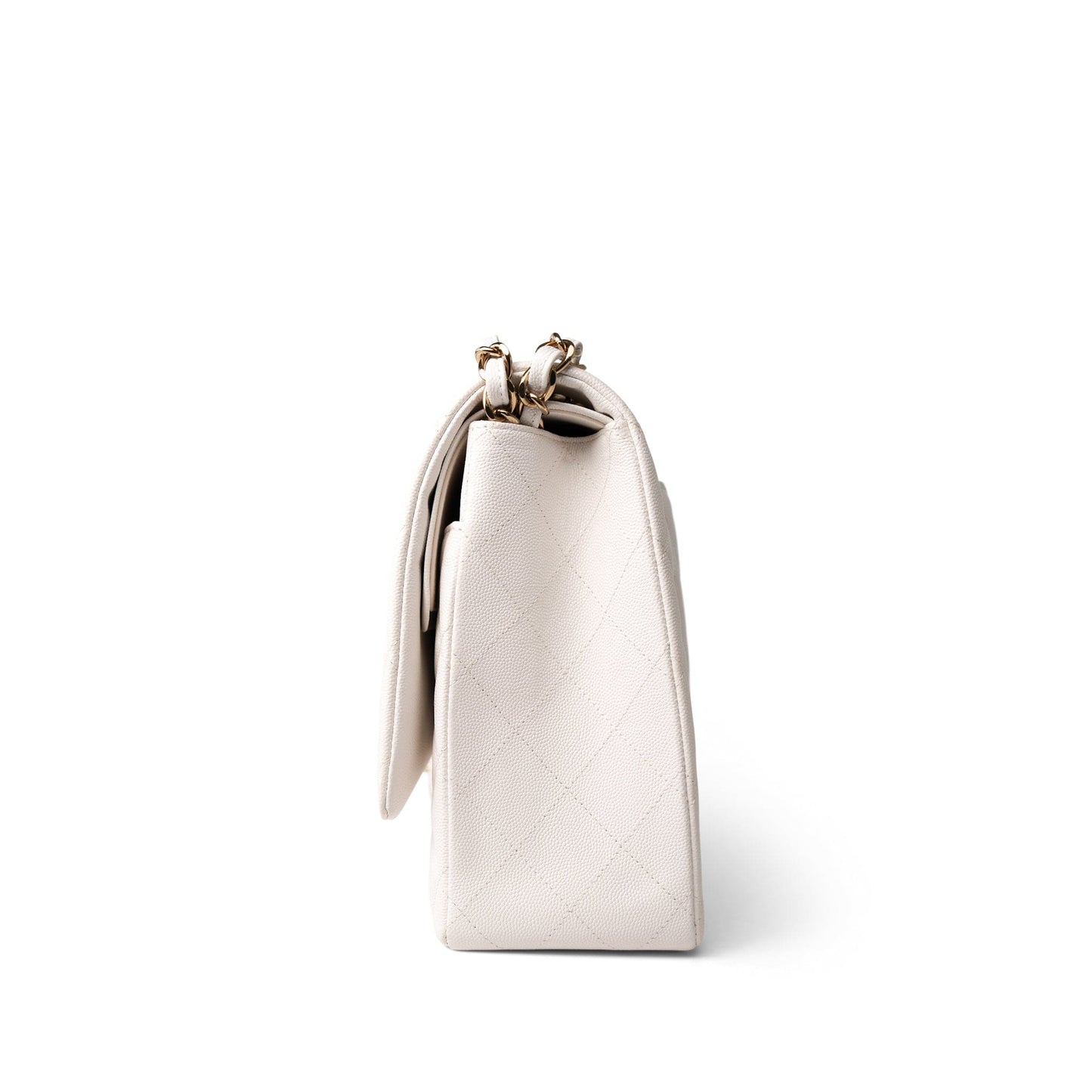 21C White Caviar Quilted Classic Flap Medium Light Gold Hardware