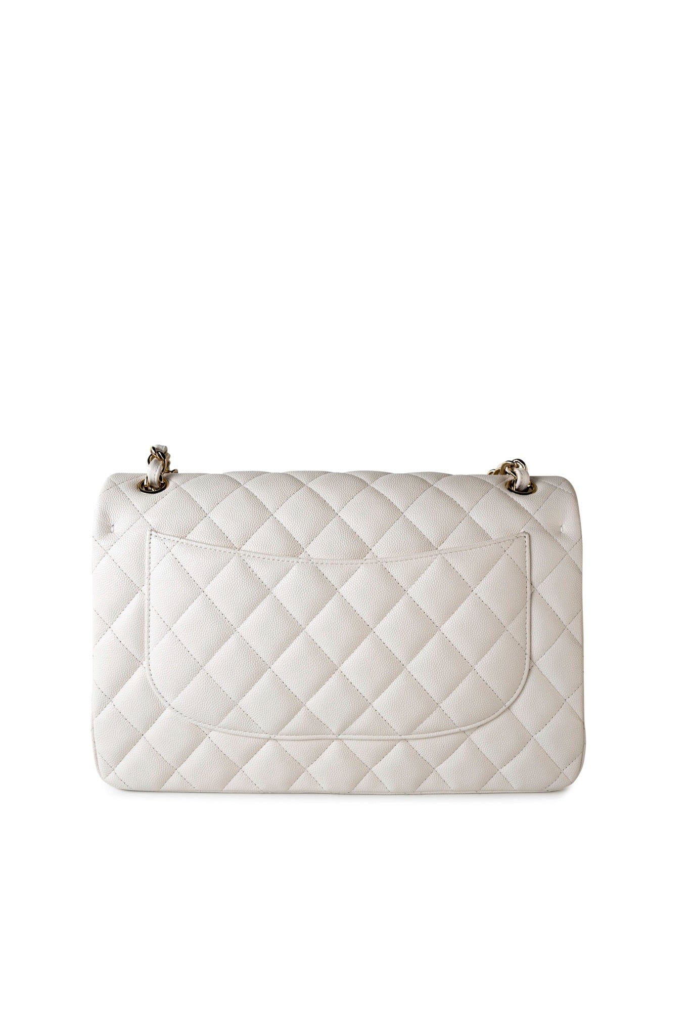 21S Jumbo White Caviar Quilted Classic Flap Light Gold Hardware