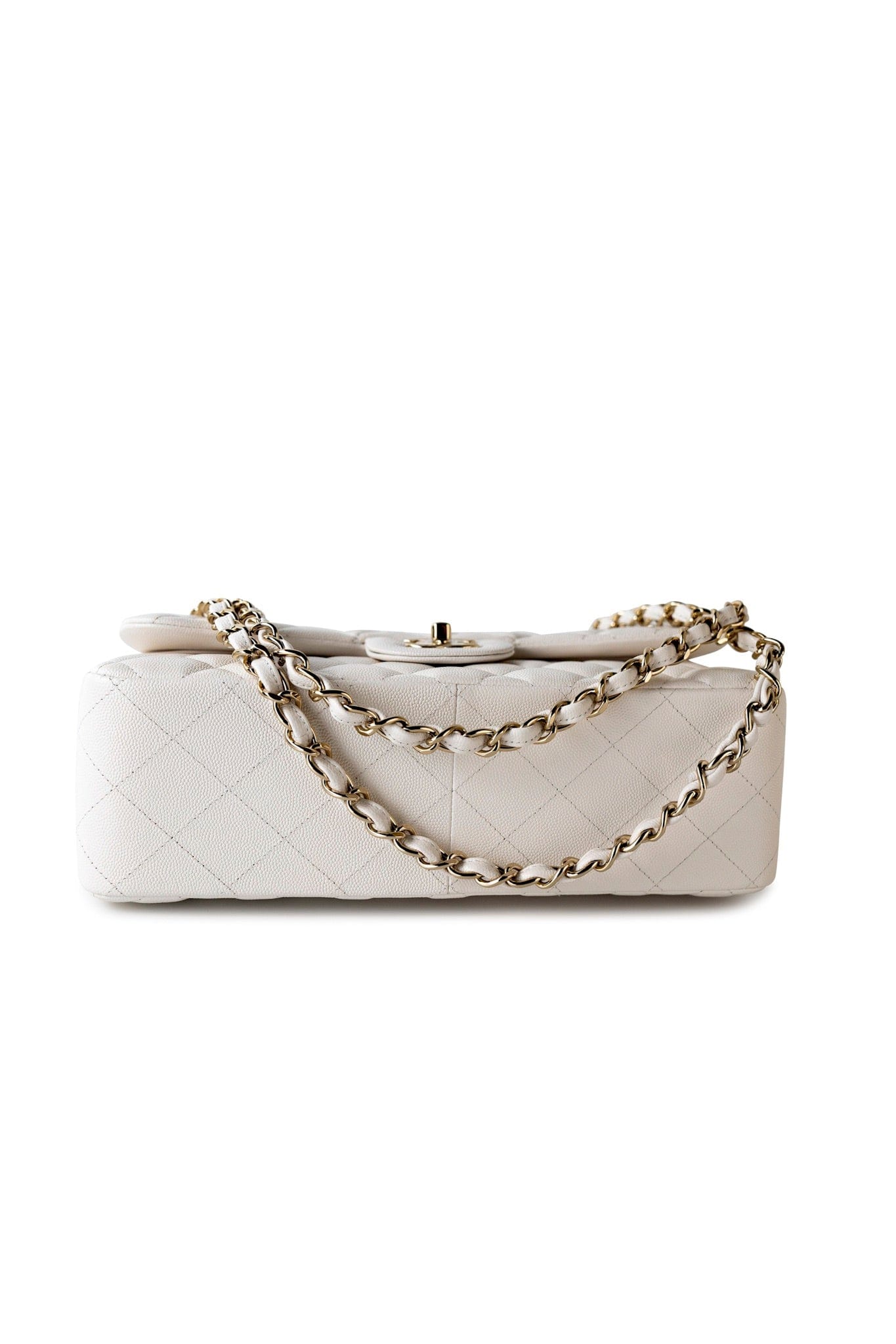 21S Jumbo White Caviar Quilted Classic Flap Light Gold Hardware