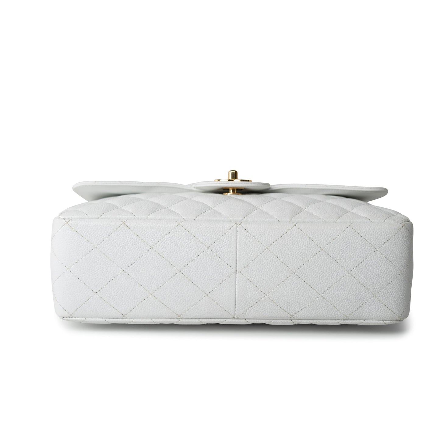 White Caviar Quilted Jumbo Single Flap Gold Hardware