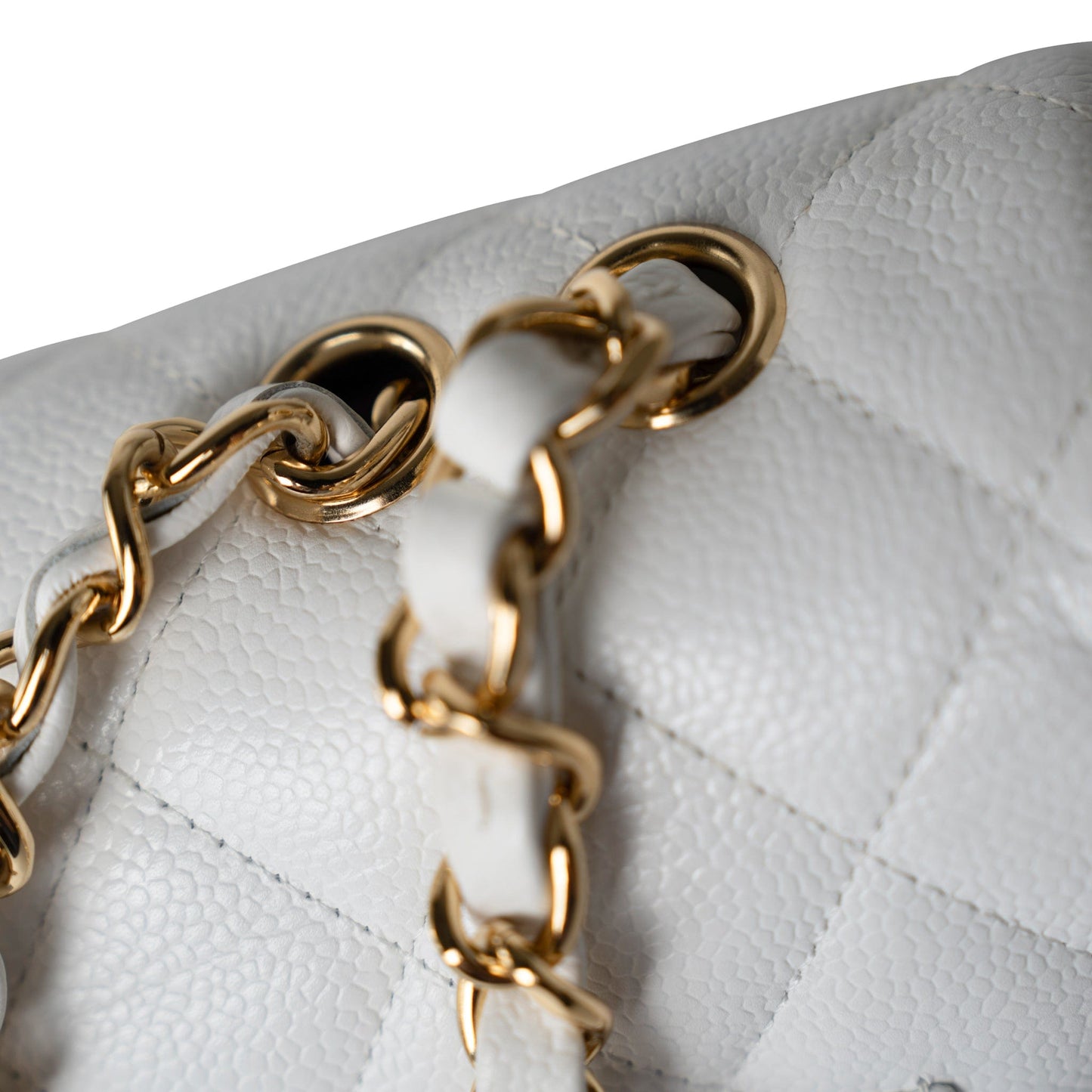 White Caviar Quilted Jumbo Single Flap Gold Hardware