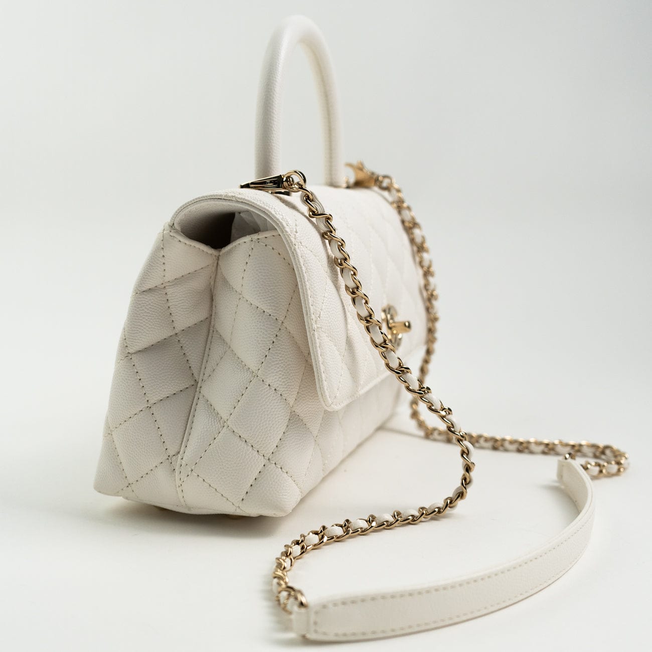 White Caviar Quilted Small Coco Handle