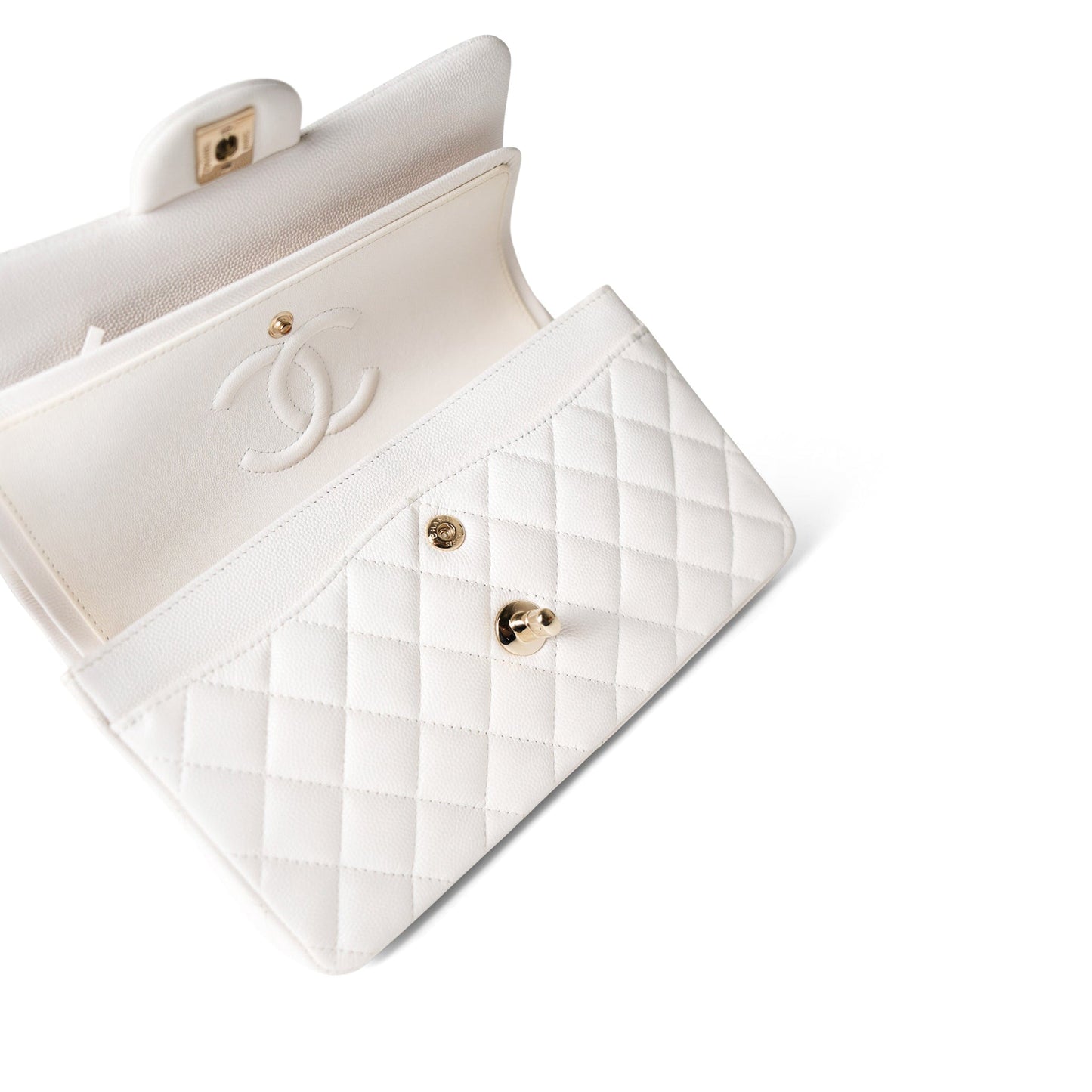 21S White Caviar Quilted Classic Flap Small Light Gold Hardware