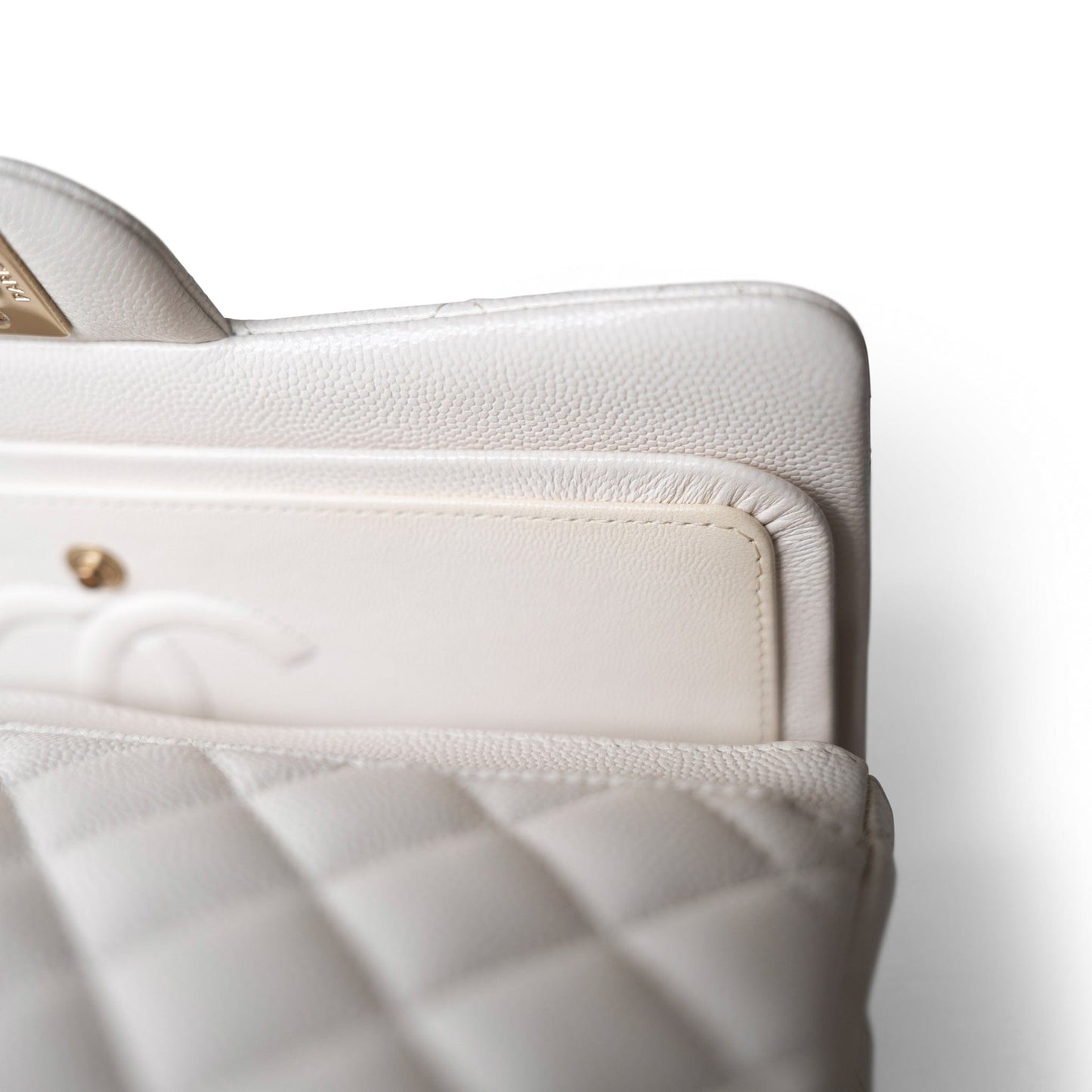 21S White Caviar Quilted Classic Flap Small Light Gold Hardware