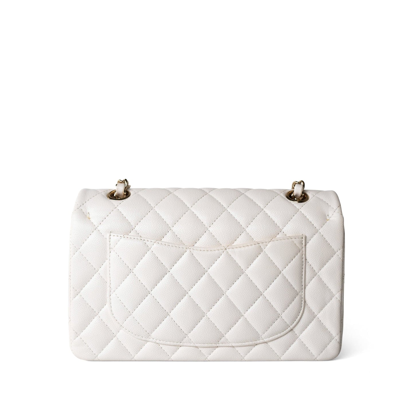 21S White Caviar Quilted Classic Flap Small Light Gold Hardware