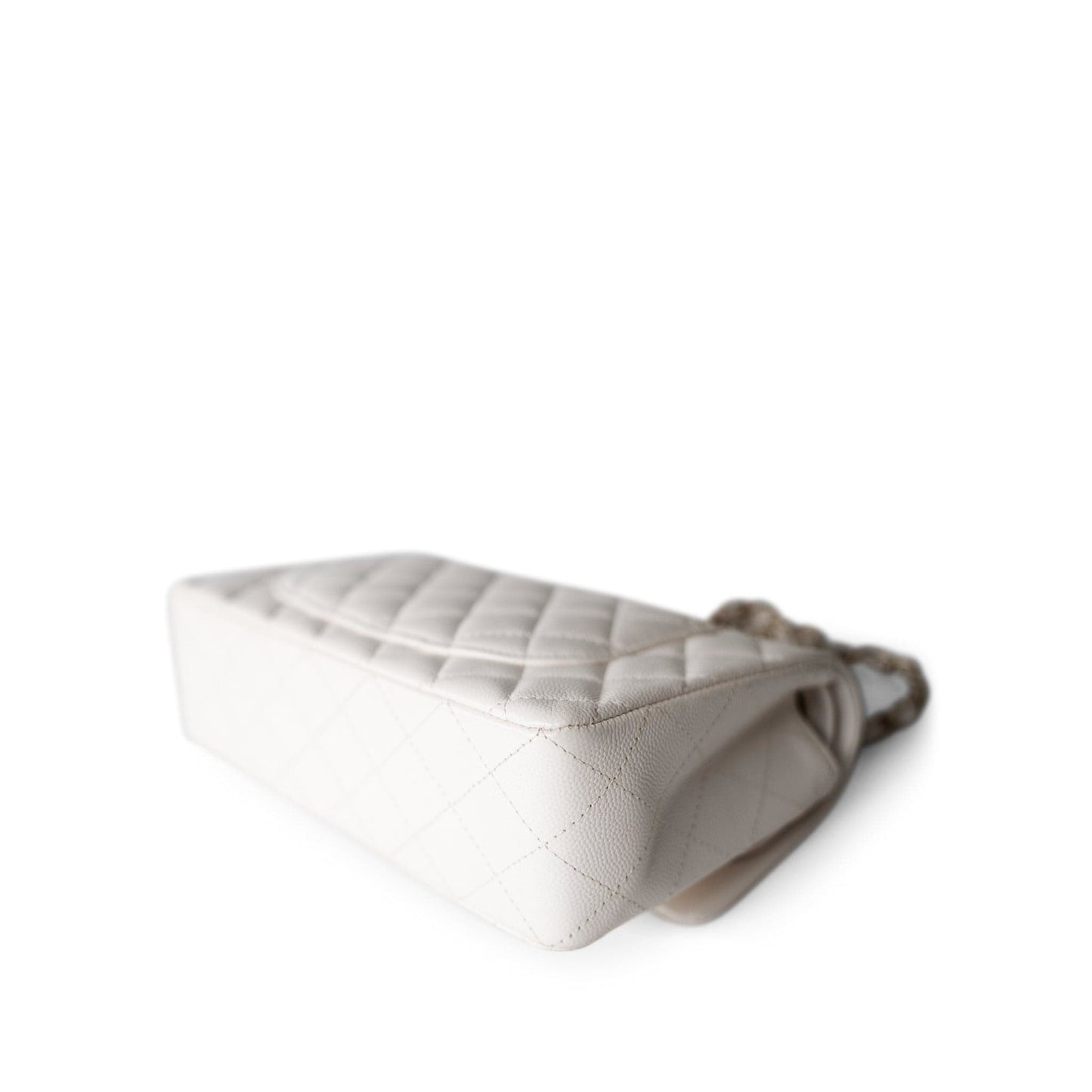 21S White Caviar Quilted Classic Flap Small Light Gold Hardware