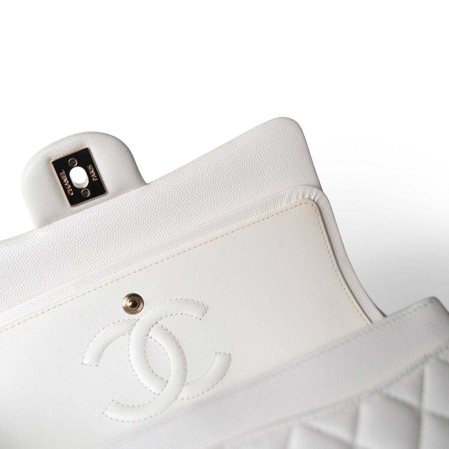 21S White Caviar Quilted Classic Flap Small Light Gold Hardware