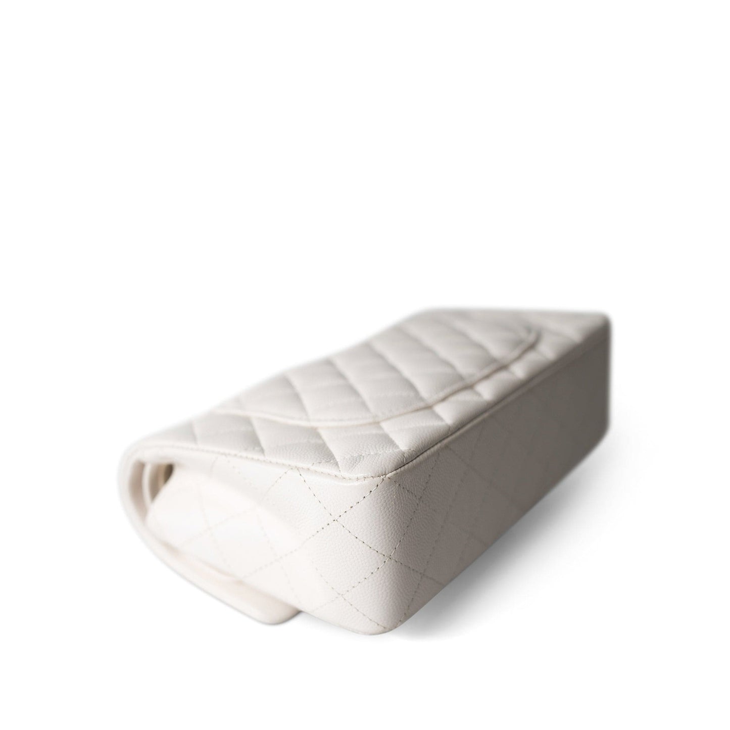 21S White Caviar Quilted Classic Flap Small Light Gold Hardware