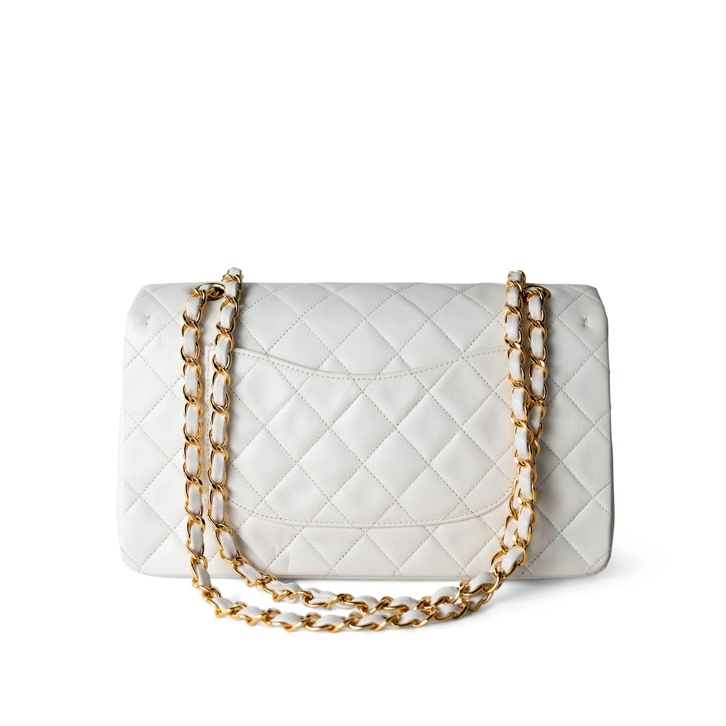 Vintage White Lambskin Quilted Classic Flap Medium Gold Hardware