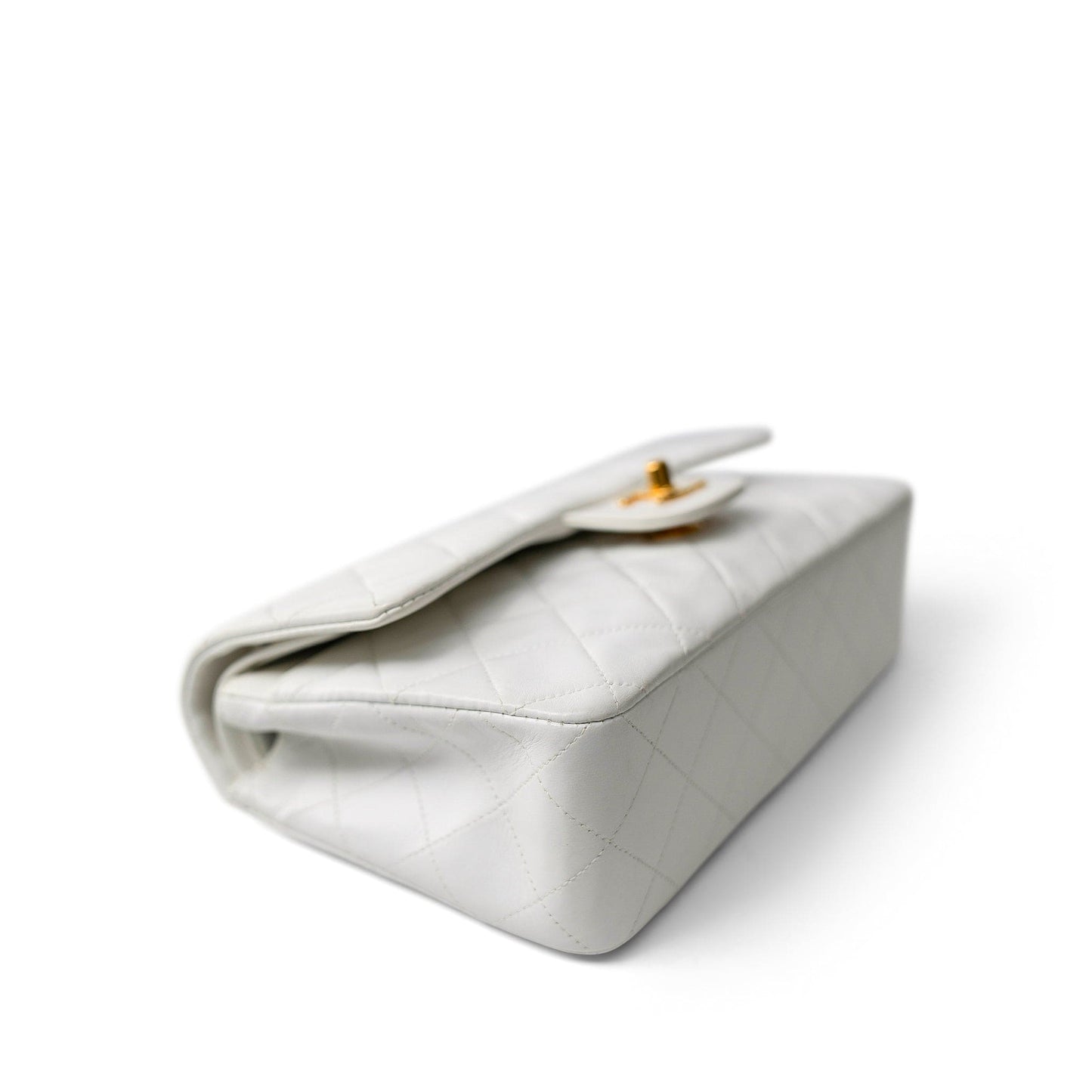 Vintage White Lambskin Quilted Classic Flap Small Gold Hardware