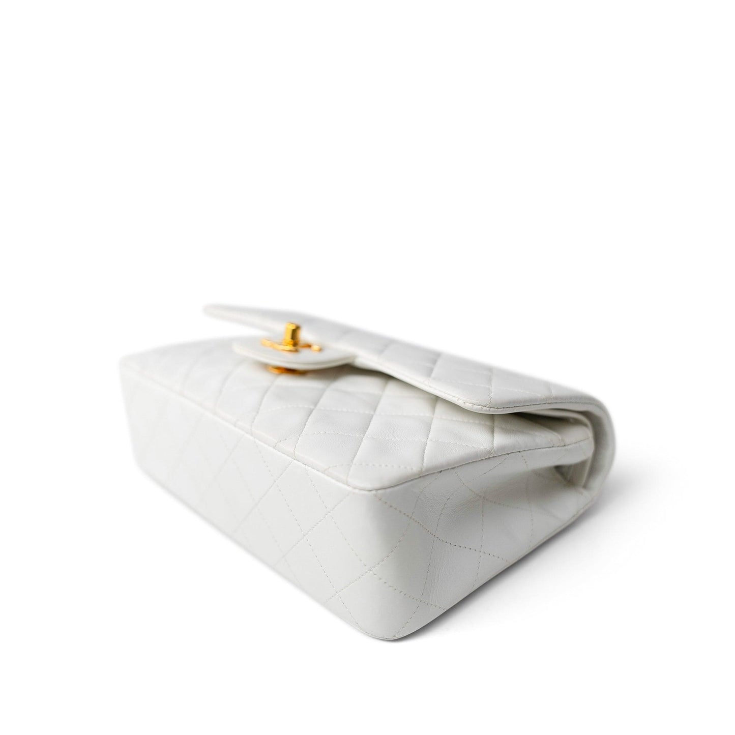 Vintage White Lambskin Quilted Classic Flap Small Gold Hardware
