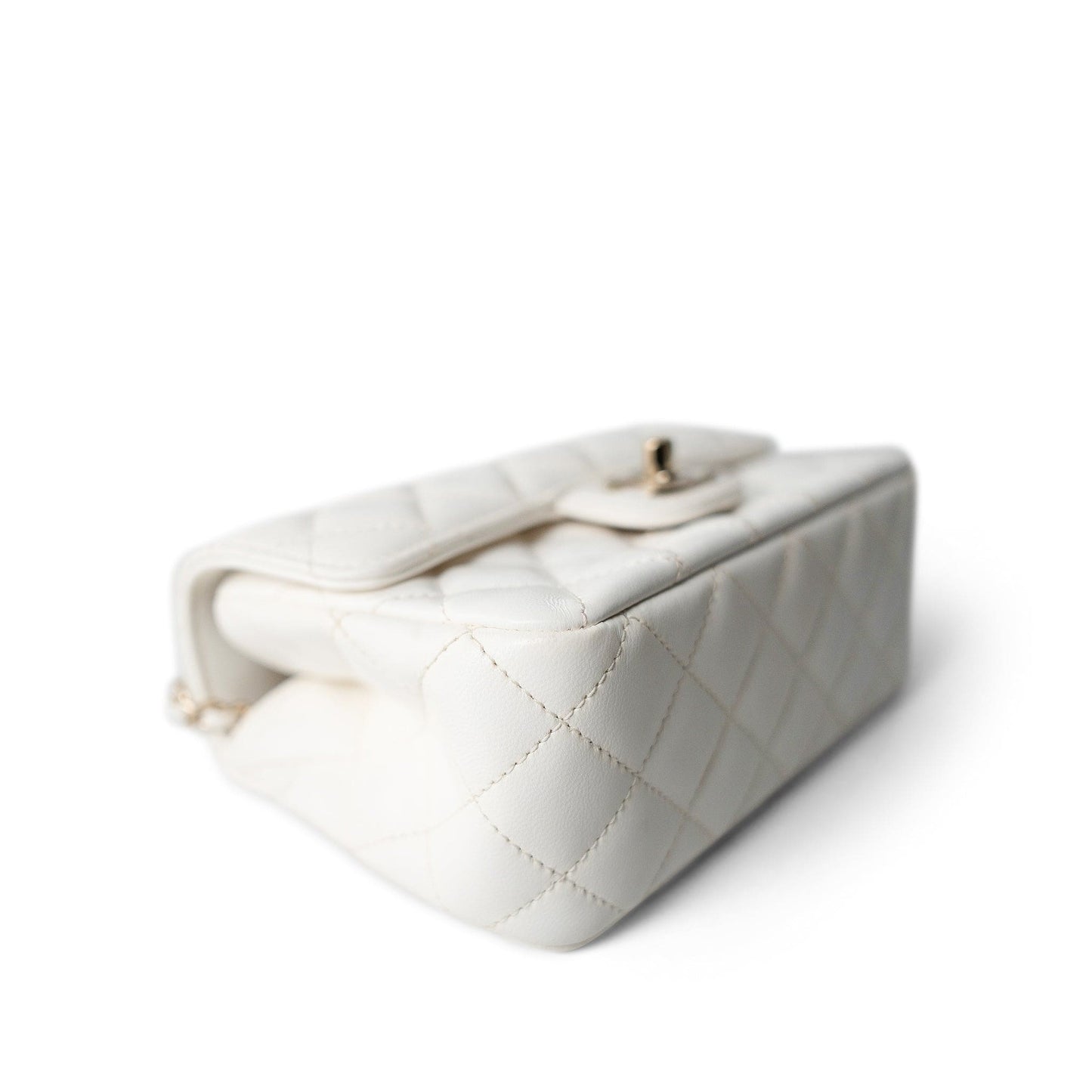 White Lambskin Quilted Crystal Top Handle Flap Light Gold Hardware