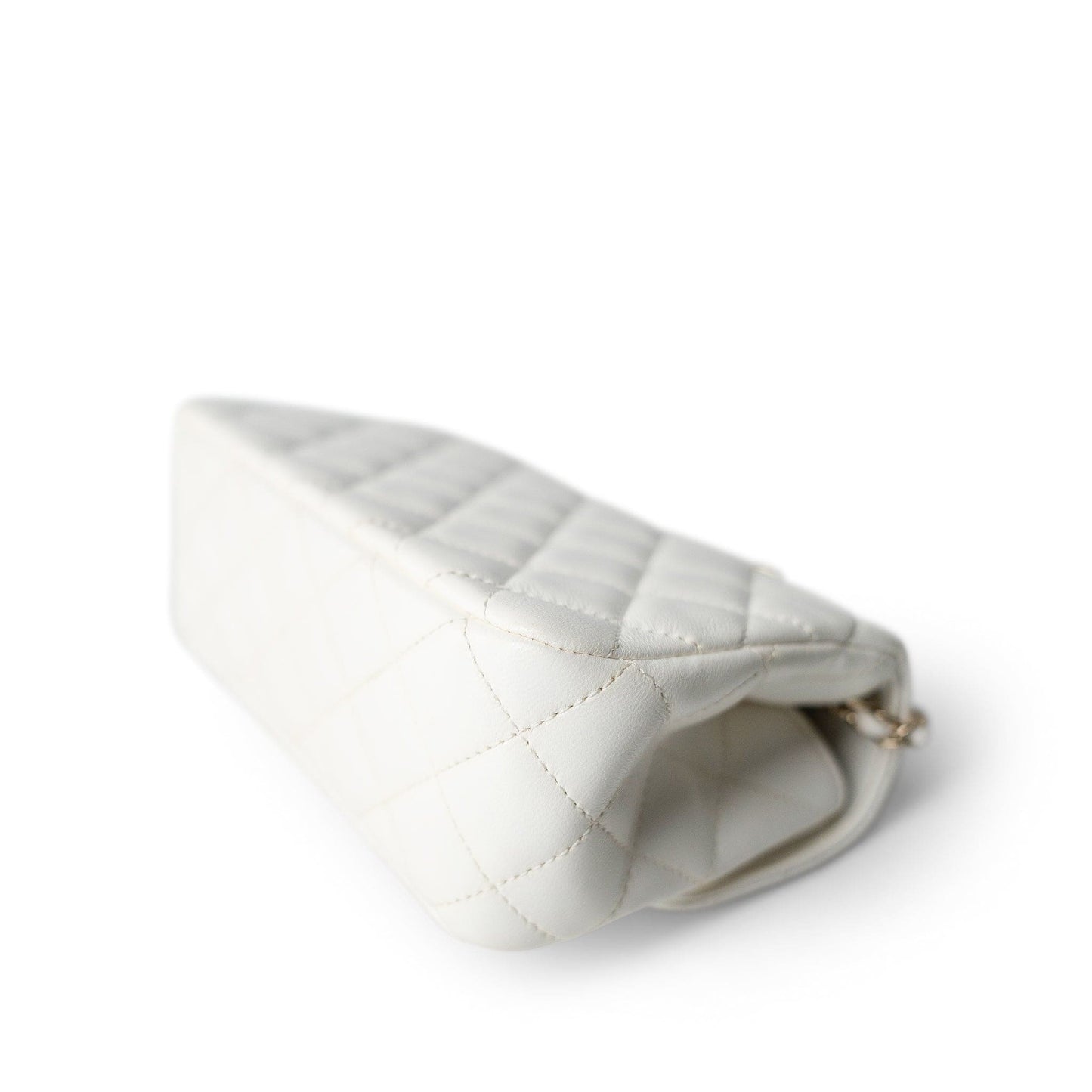 White Lambskin Quilted Crystal Top Handle Flap Light Gold Hardware