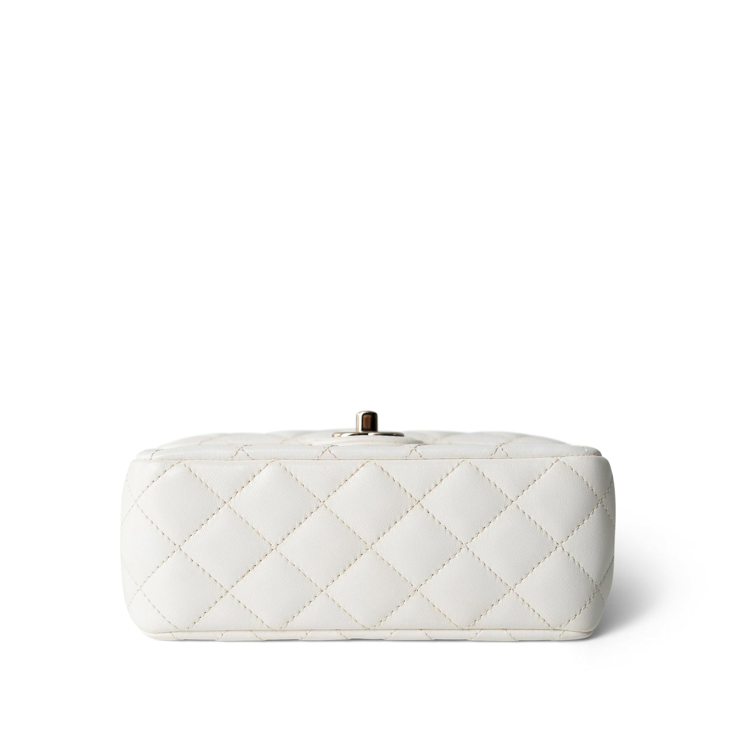 White Lambskin Quilted Crystal Top Handle Flap Light Gold Hardware