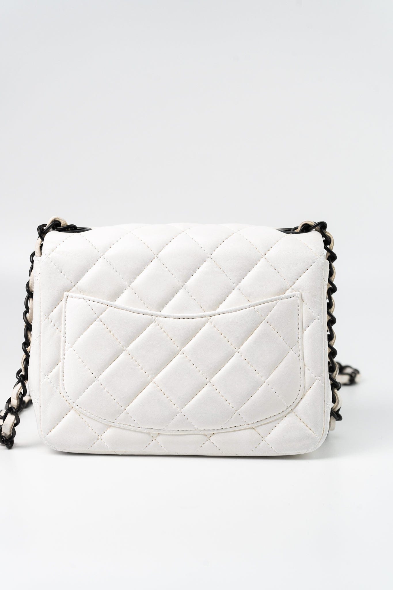 White Lambskin Quilted Mini Square Single Flap