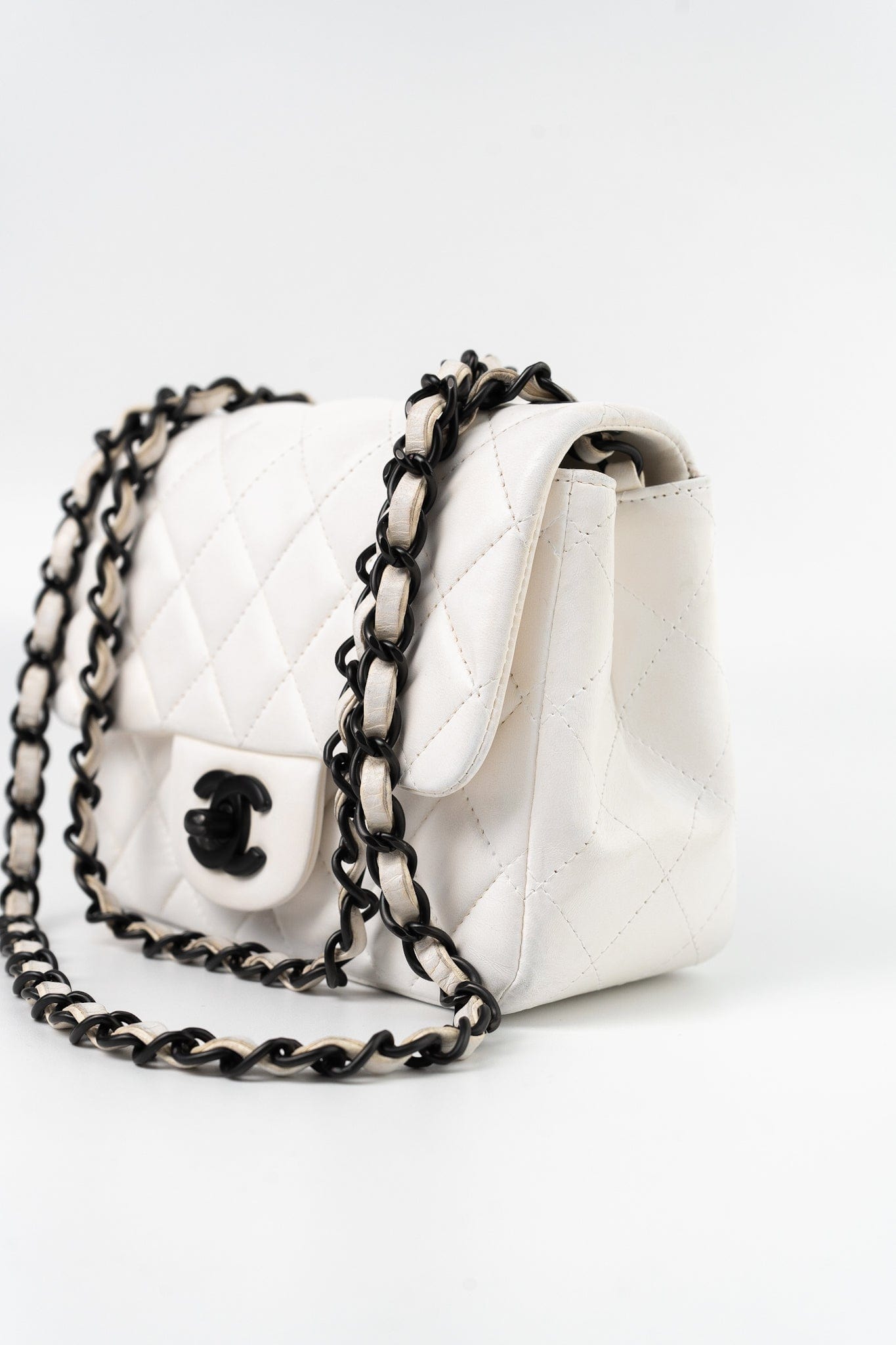 White Lambskin Quilted Mini Square Single Flap