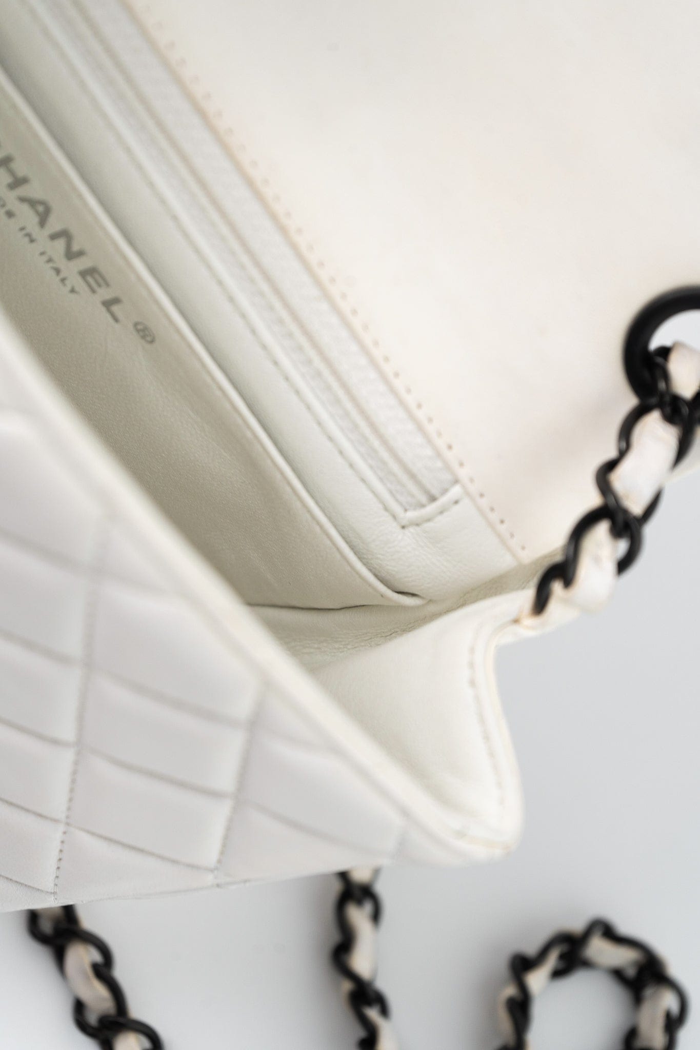 White Lambskin Quilted Mini Square Single Flap