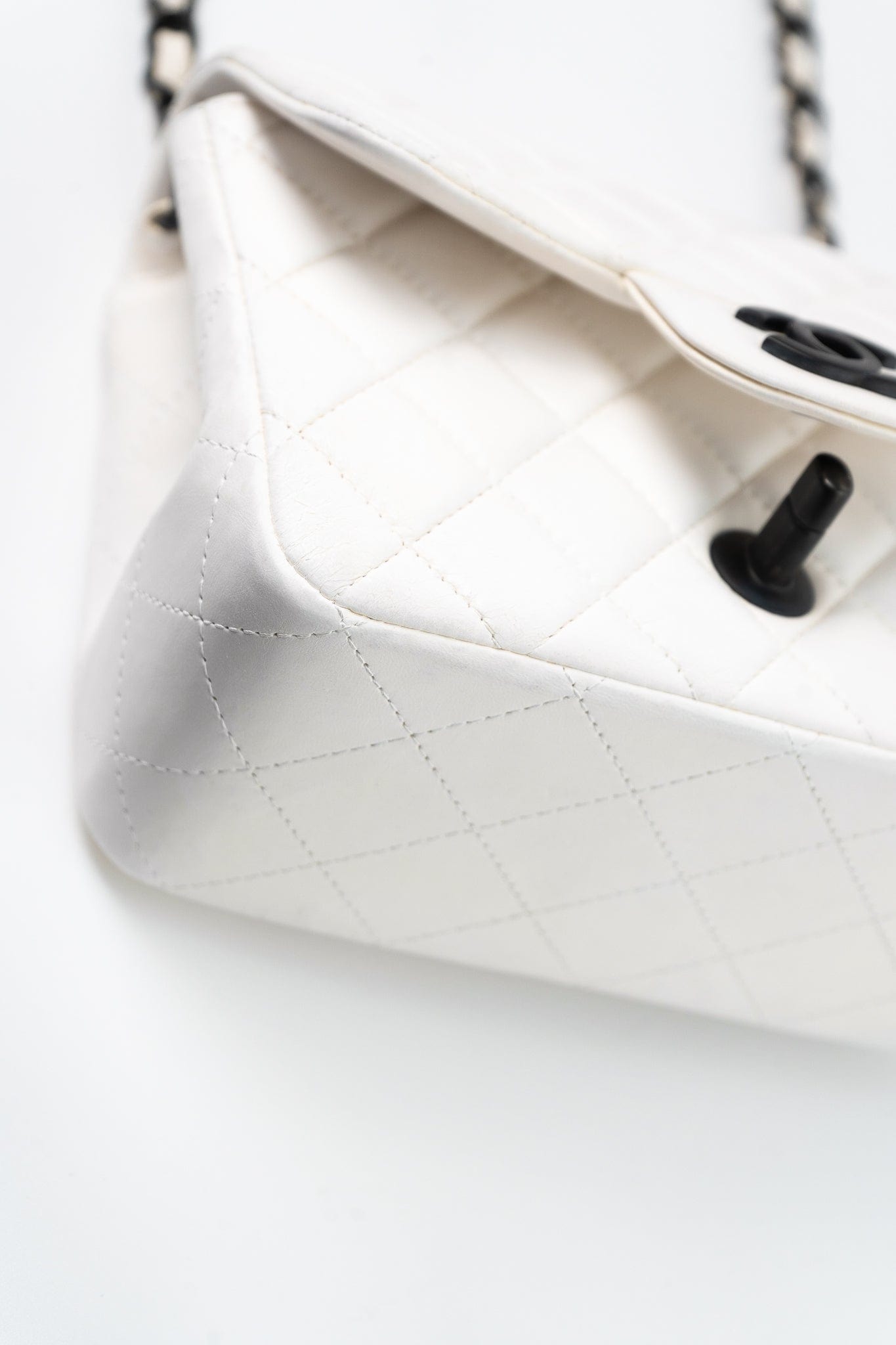 White Lambskin Quilted Mini Square Single Flap