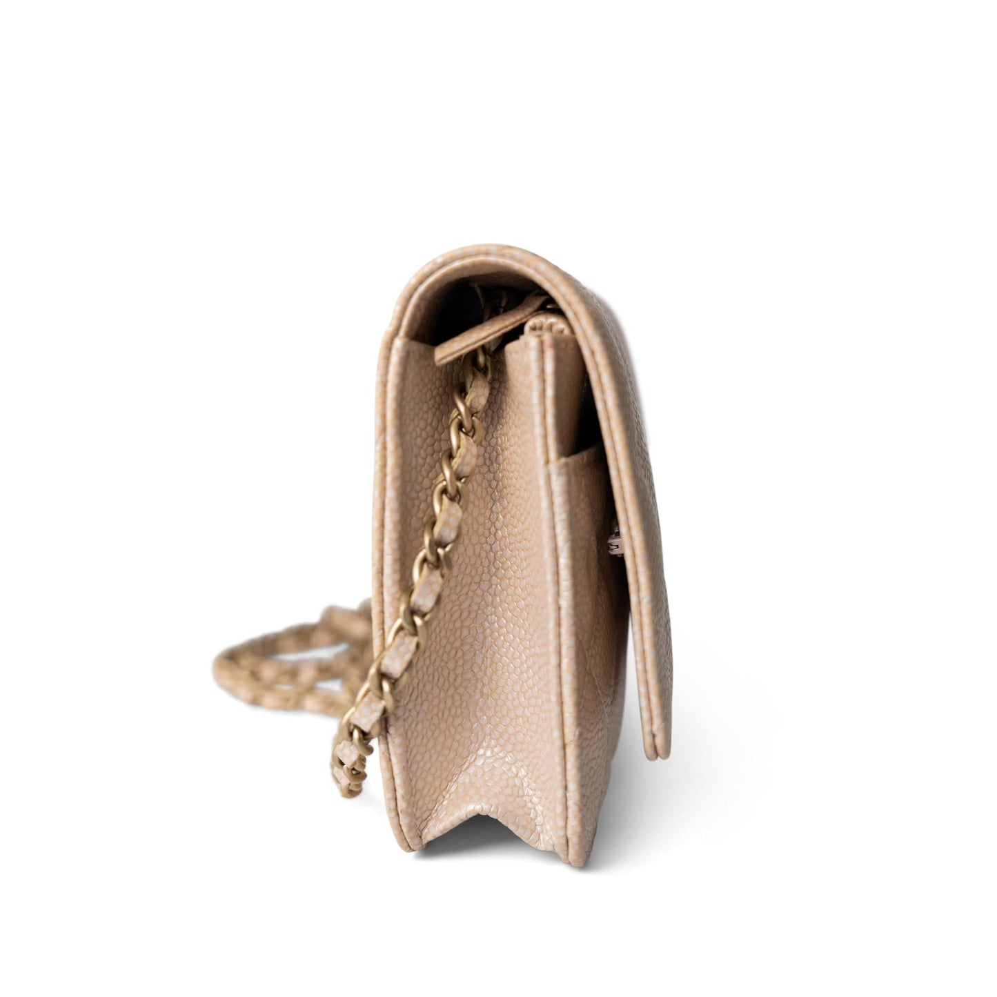 12P Pearly Beige Caviar Quilted Wallet on Chain WOC