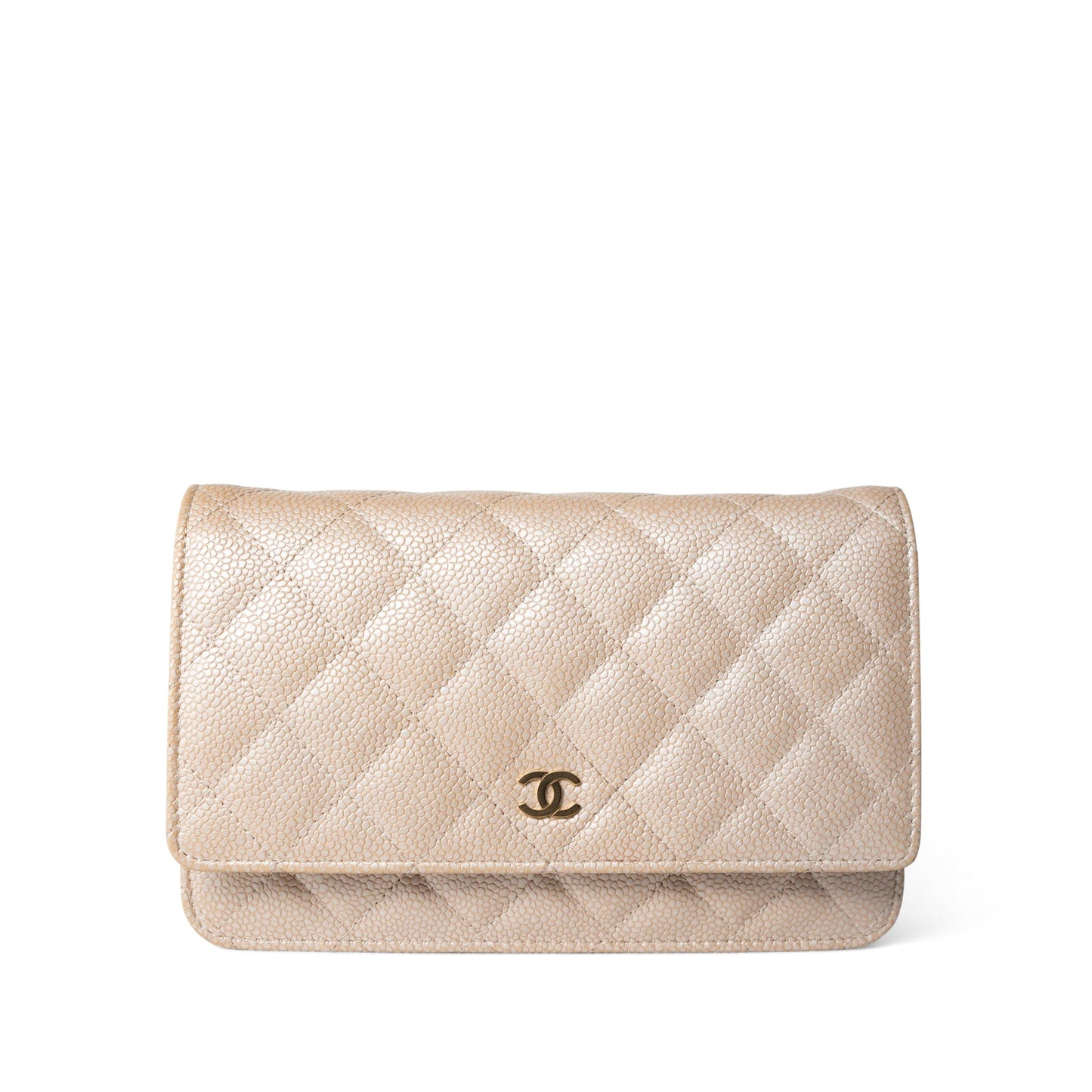 12P Pearly Beige Caviar Quilted Wallet on Chain WOC